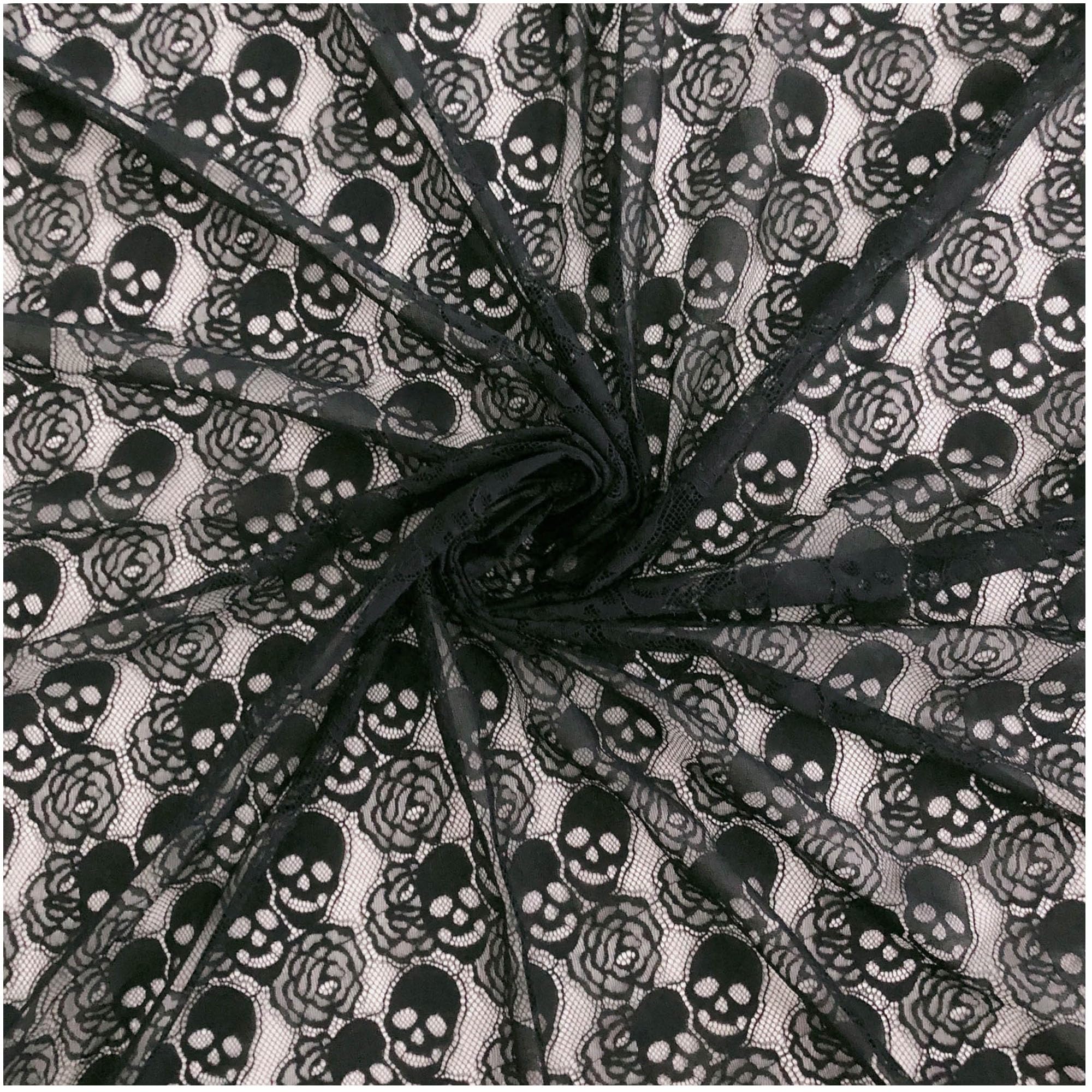 60 * 144 inches Lace Fabric, 4 Yard Black Skull Pettern Lace Fabric, 4 yd Non-Stretchy Lace, Soft Rose Design Lace Material for Home Decoration, Sewing Fabric Design (60x144 inch Black): Black 4 yards