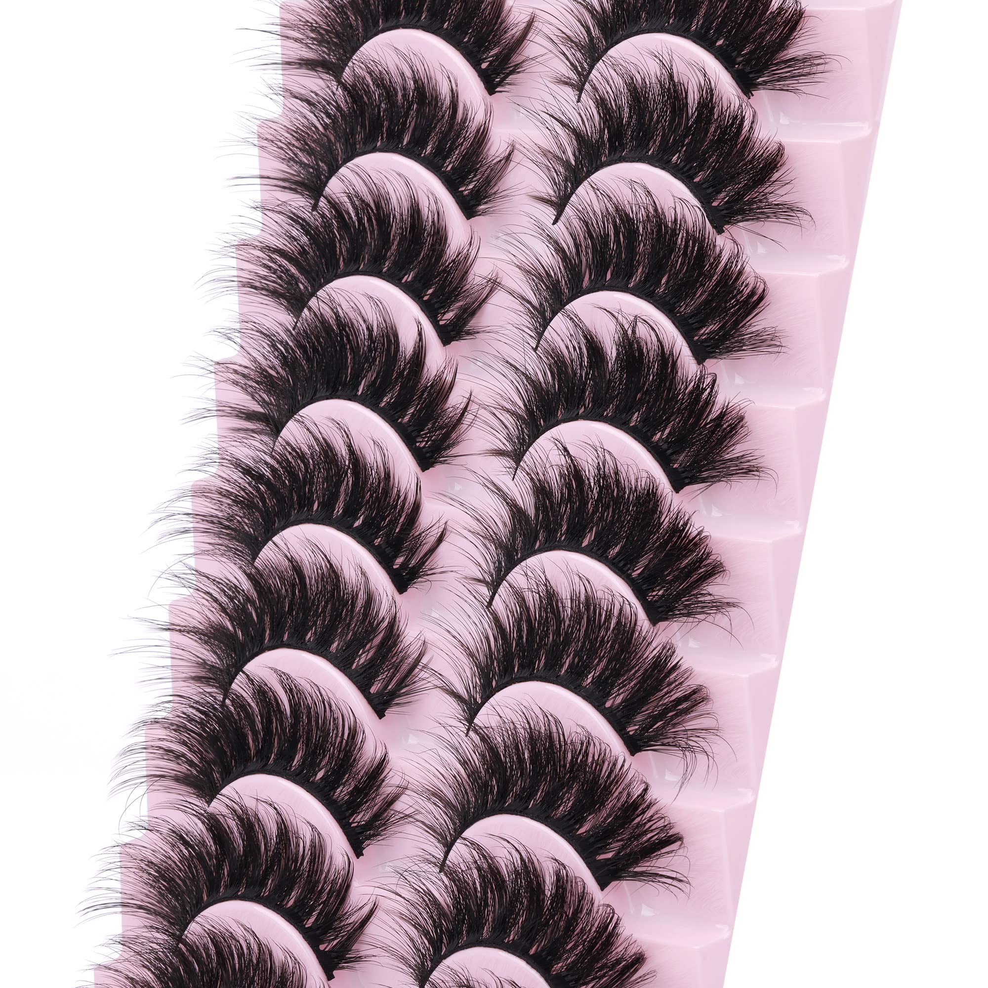 False Eyelashes 10 Pairs Manga Lashes Japanese Style Anime Thick Cosplay Lashes Natural Look 16MM Spiky 8D Wispy Faux Mink Lashes Full Strip Doll Lashes by FANXITON