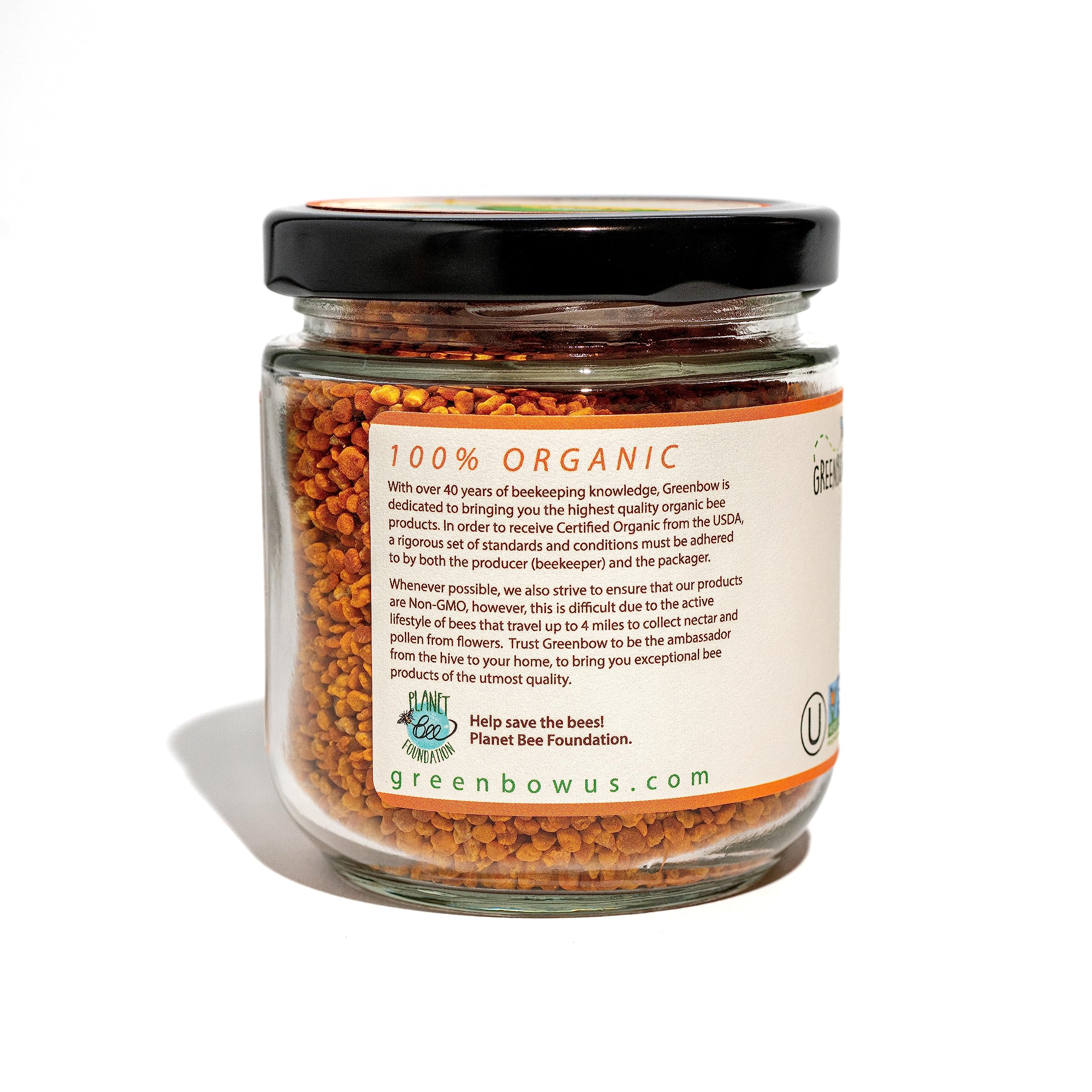 Greenbow Organic Bee Pollen - 100% USDA Certified Organic, Non-GMO, Halal, Kosher Certified, Pure & Natural Bee Pollen - Superfood Packed with Proteins, Vitamins & Minerals - Gluten Free - 155g