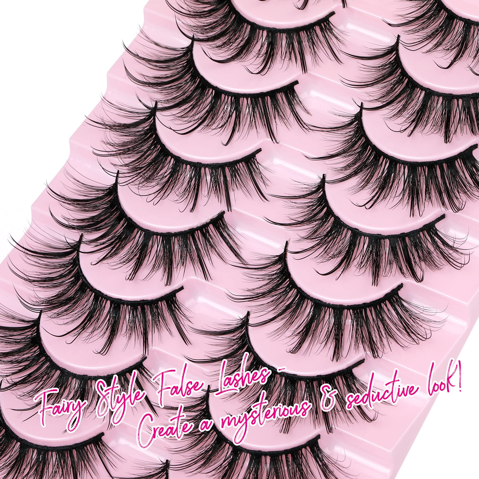 False Eyelashes Fluffy Faux Mink Lashes Wispy Fairy Cat Eye Lashes Spiky Strip Lashes Extension Natural Volume Fake Lashes Pack by GVEFETIEE 8 Pairs Black: D- Fairy