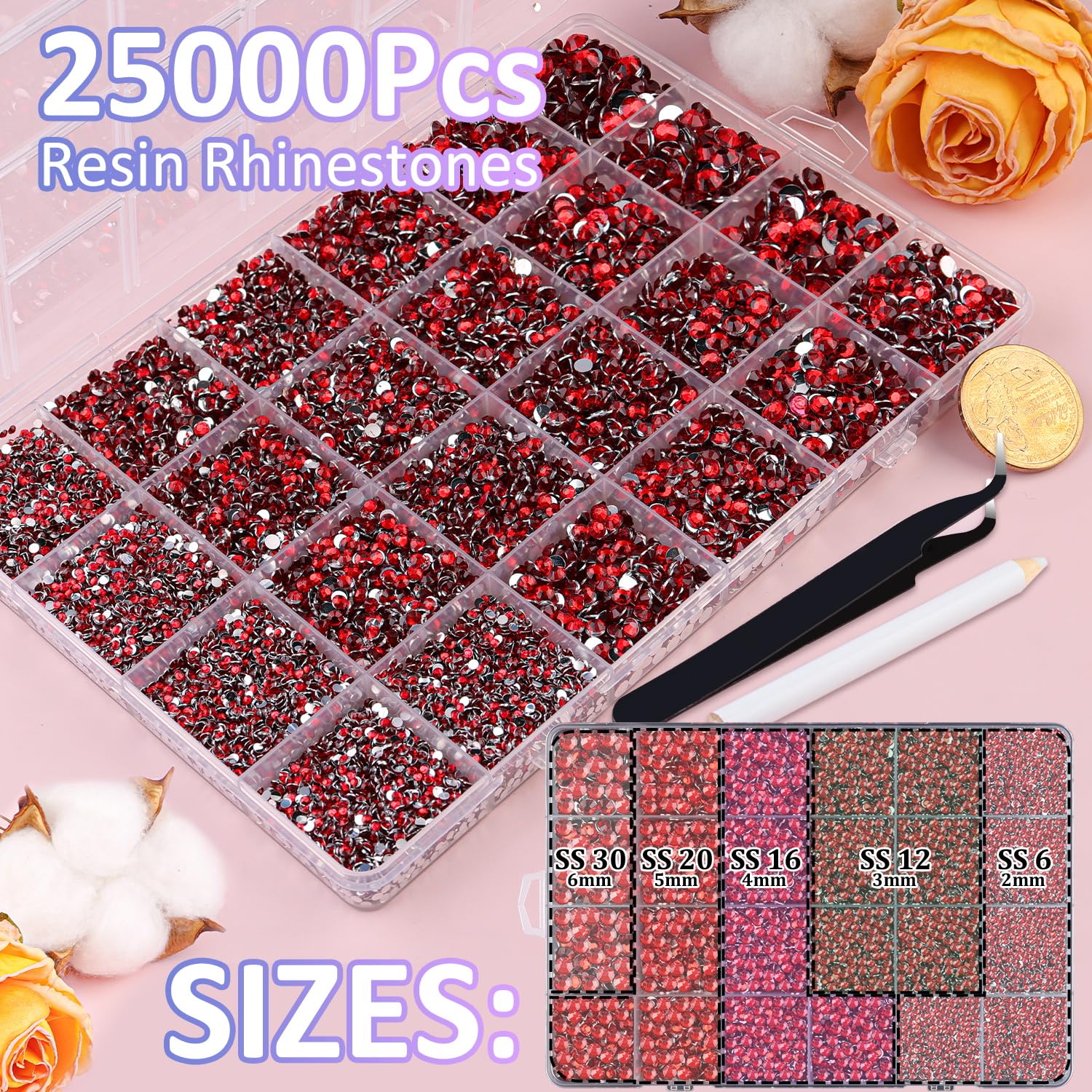 30000Pcs Resin Rhinestones with Tweezers for Crafting, Silver Clear Flatback Gems, Bedazzling Crystal with 3Pcs 10ml B7000 Jewelry Glue for DIY Crafts Clothing Tumblers Shoes Fabric Nail Art