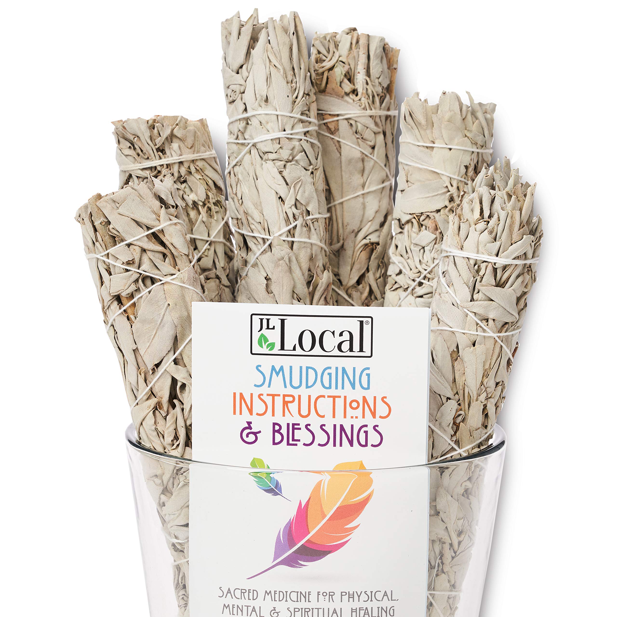 JL Local Wanderlust 9” White Sage Smudge Stick - Extra Large Smudging Wand Incense Stick for Cleansing, Purifying, Healing, Meditation, Yoga, Blessing (): 6 Pack