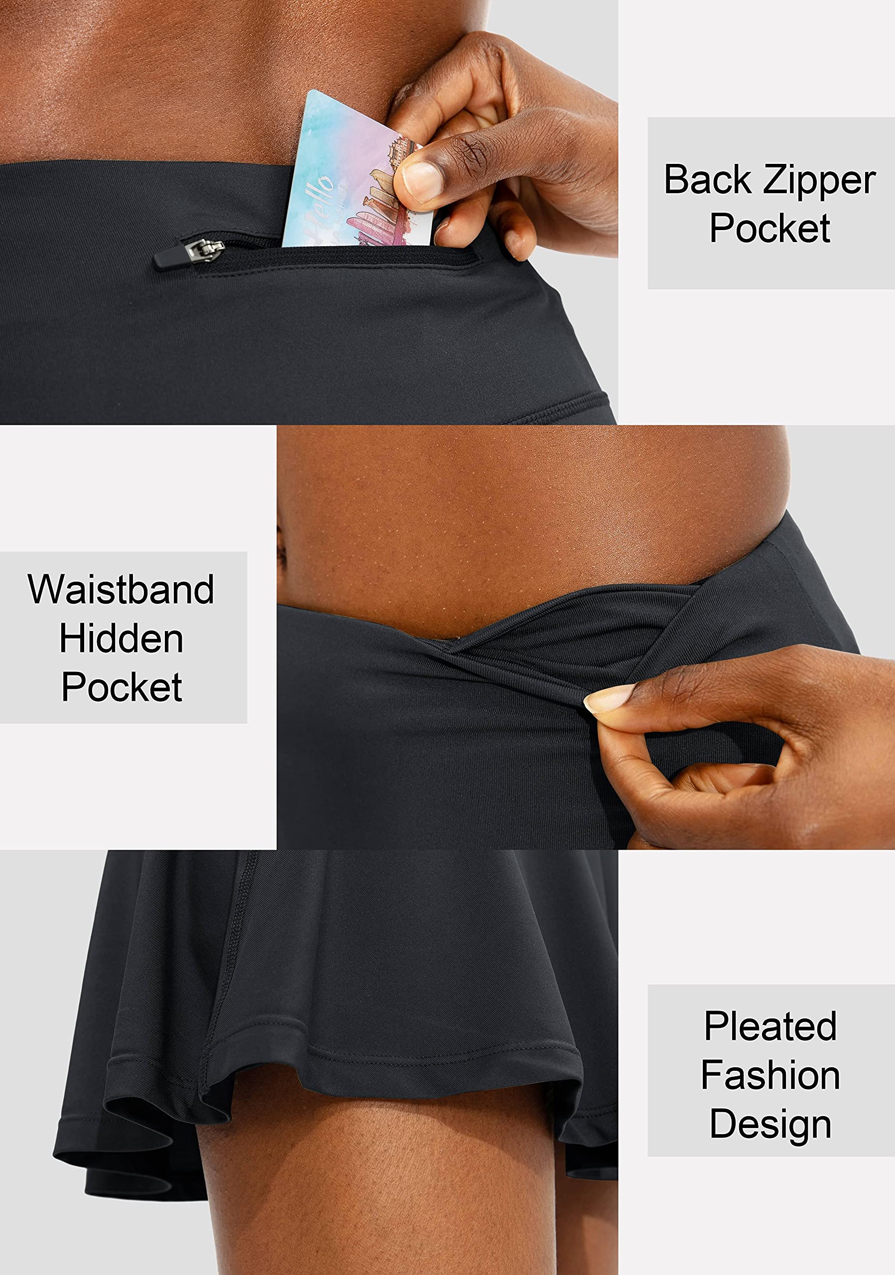 SANTINY Pleated Tennis Skirt for Women with 4 Pockets Women's High Waisted Athletic Golf Skorts Skirts for Running Casual thumbnail 4