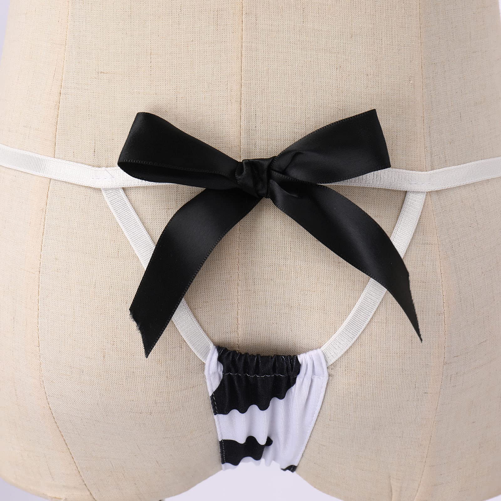 FYMNSI Women Sexy Milk Cow Lingerie Set Anime Maid Cosplay Costume Mini Bikini Bra Bodysuit with Bell Choker Stockings Outfit: White Cow Micro Bikini