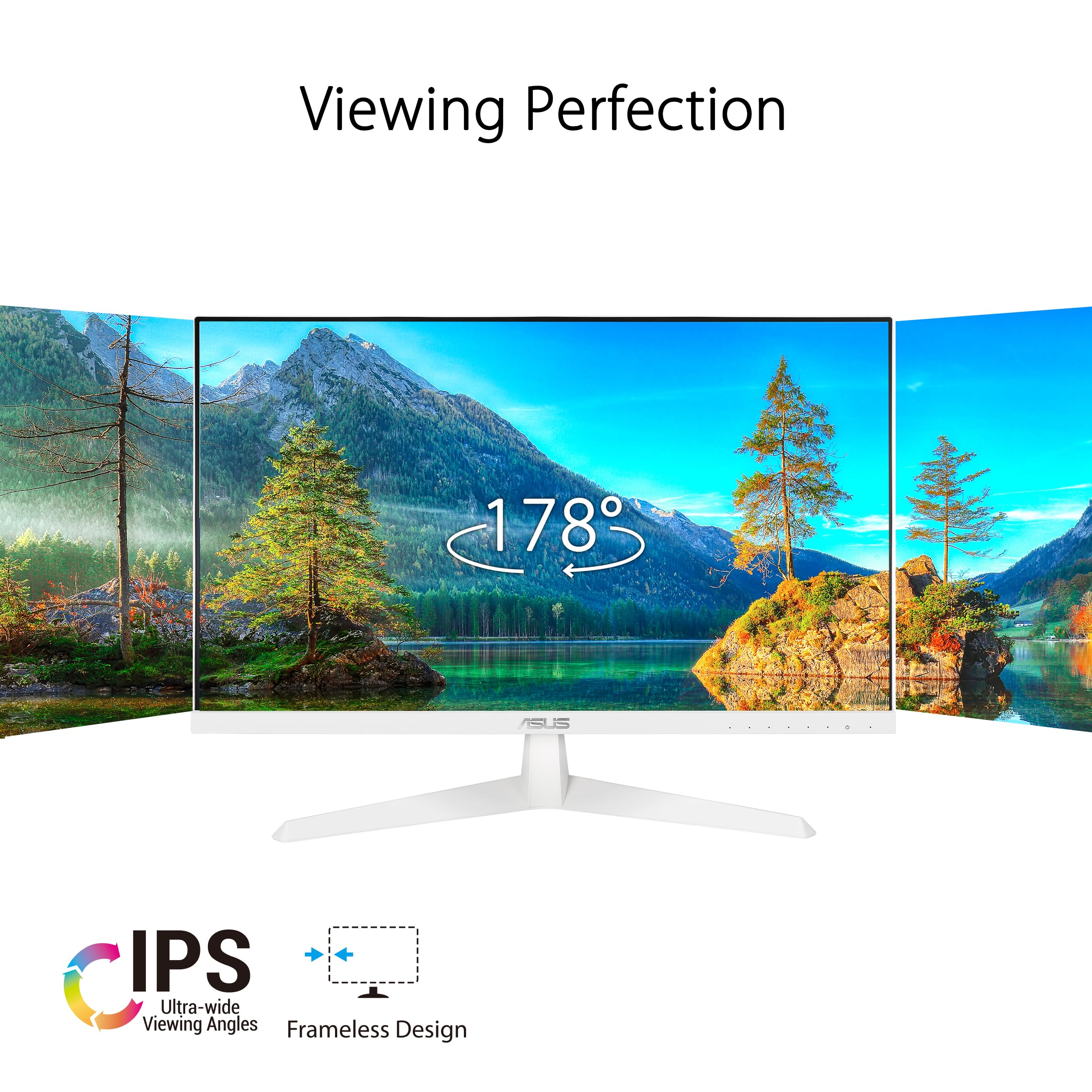 ASUS Eye Care 23.8” 1080P Gaming Monitor (VY249HF-W) – Full HD, IPS, 100Hz, IPS, SmoothMotion, 1ms, Adaptive Sync, Eye Care Plus Technology, Blue Light Filter, Flicker Free, 3 yr Warranty
