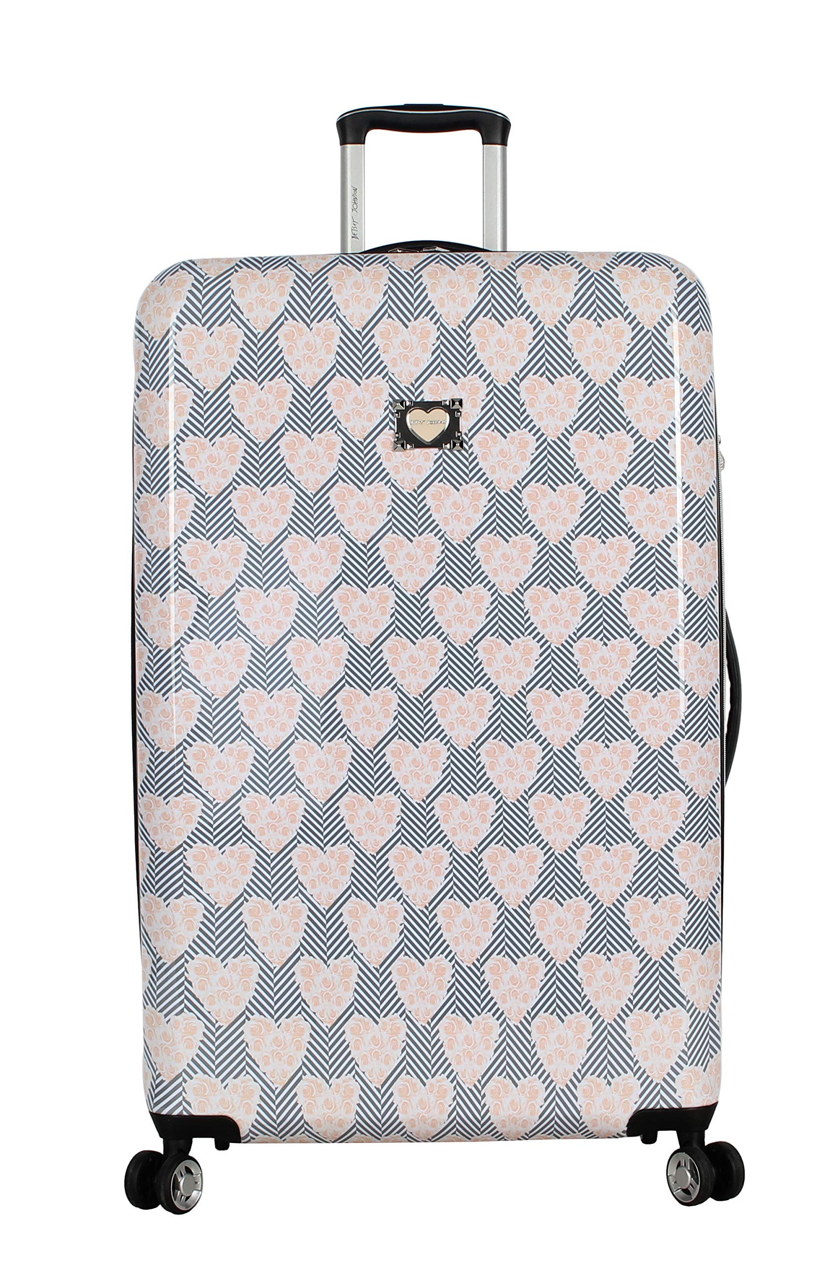 Betsey Johnson Designer Luggage Collection - Expandable 3 Piece Hardside Lightweight Spinner Suitcase Set (): Chevron Hearts