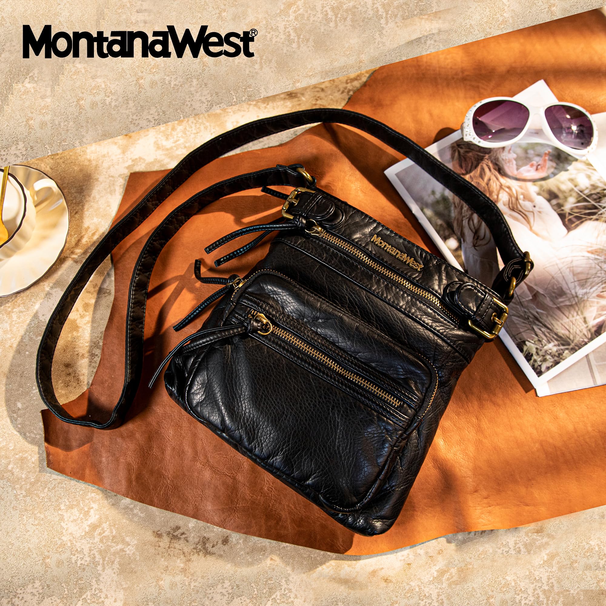 Montana West Crossbody Bag for Women Multi Pocket Shoulder Medium Travel Purses Ultra Soft Washed Leather thumbnail 6