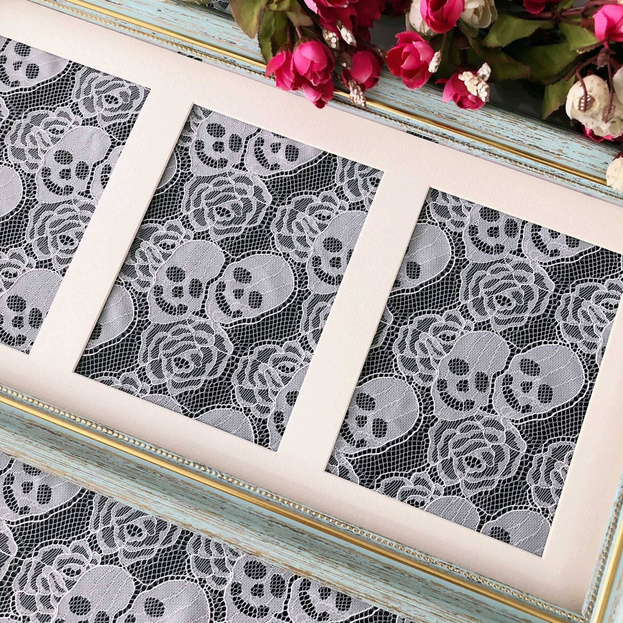 60 * 144 inches Lace Fabric, 4 Yard Black Skull Pettern Lace Fabric, 4 yd Non-Stretchy Lace, Soft Rose Design Lace Material for Home Decoration, Sewing Fabric Design (60x144 inch Black)