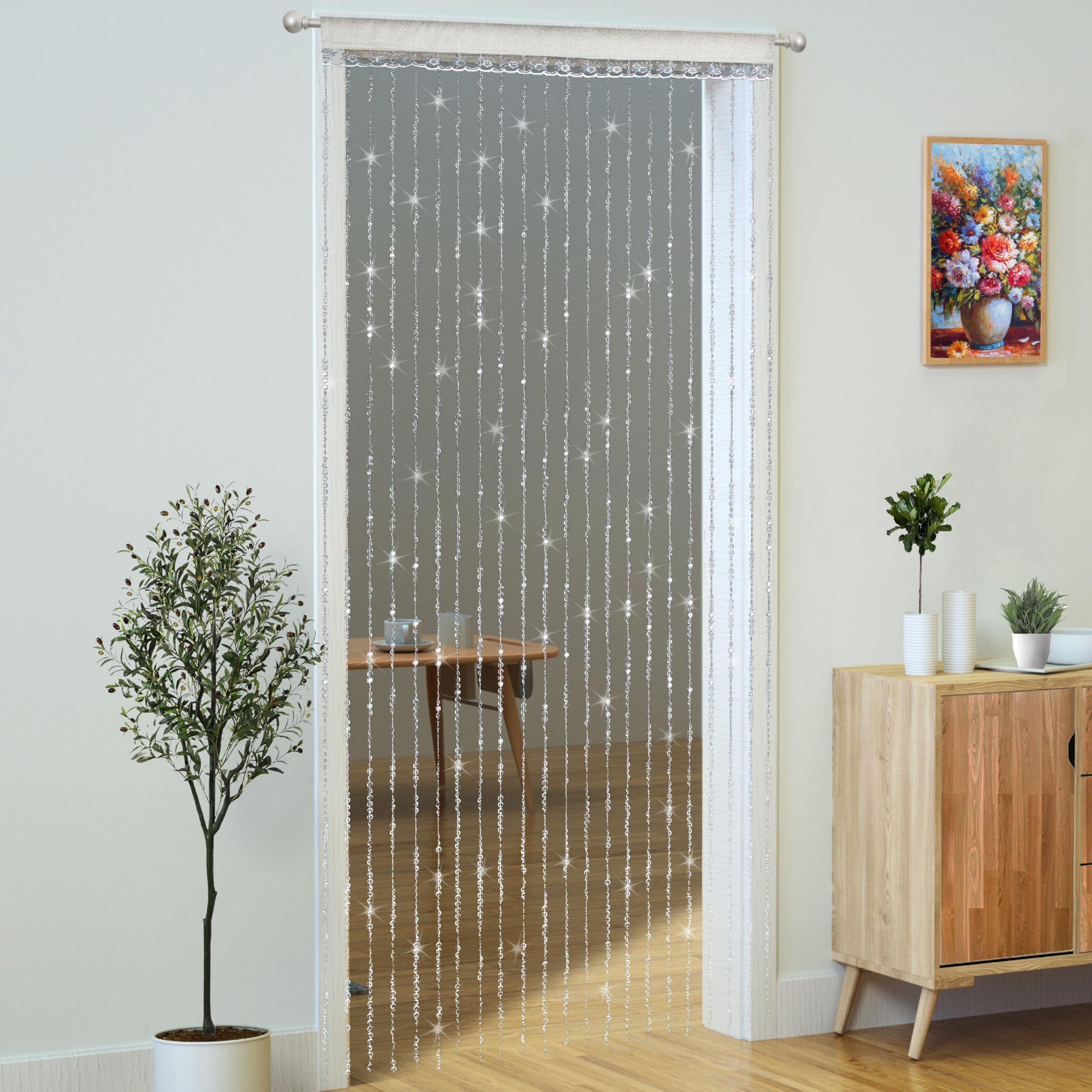 YaoYue  Beaded Curtain Door Curtains Room Divider Hanging Diamond Acrylic Beads for Doorway Hippie Closet Bedroom Wall Window Backdrop Decor (35.5×79in/90×200cm, Crystal): Crystal