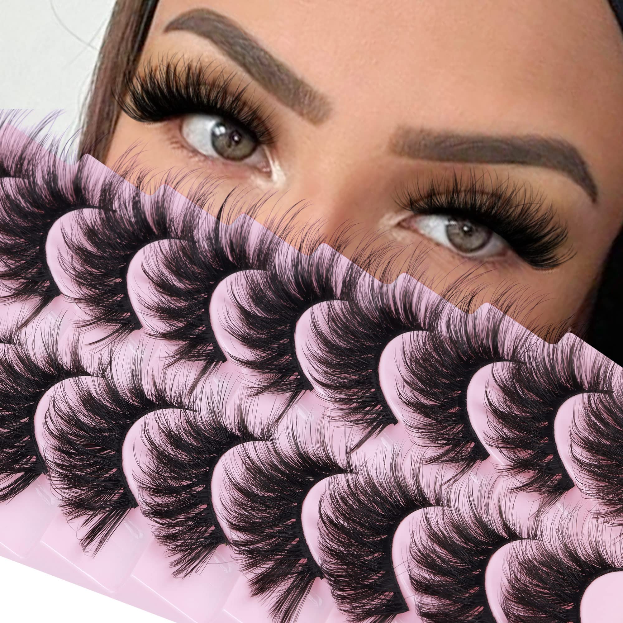 False Eyelashes 10 Pairs Manga Lashes Japanese Style Anime Thick Cosplay Lashes Natural Look 16MM Spiky 8D Wispy Faux Mink Lashes Full Strip Doll Lashes by FANXITON