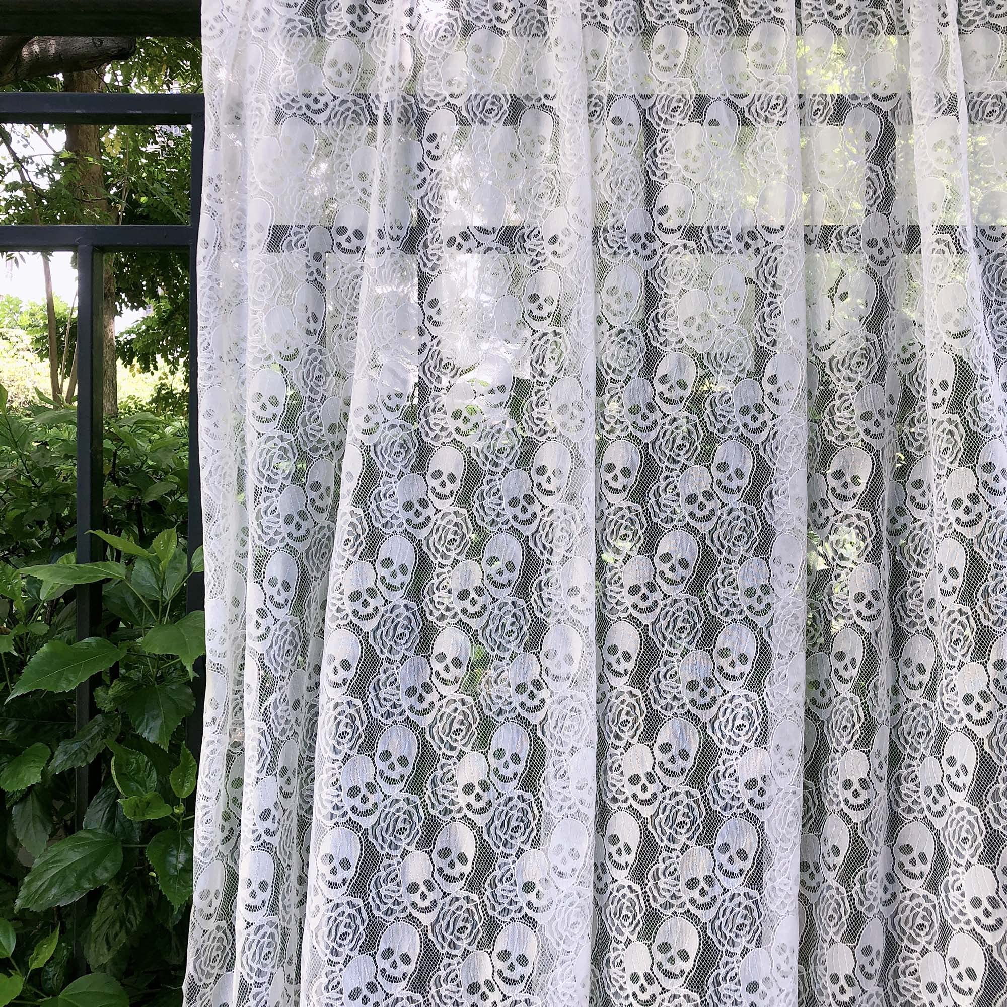 60 * 144 inches Lace Fabric, 4 Yard Black Skull Pettern Lace Fabric, 4 yd Non-Stretchy Lace, Soft Rose Design Lace Material for Home Decoration, Sewing Fabric Design (60x144 inch Black)