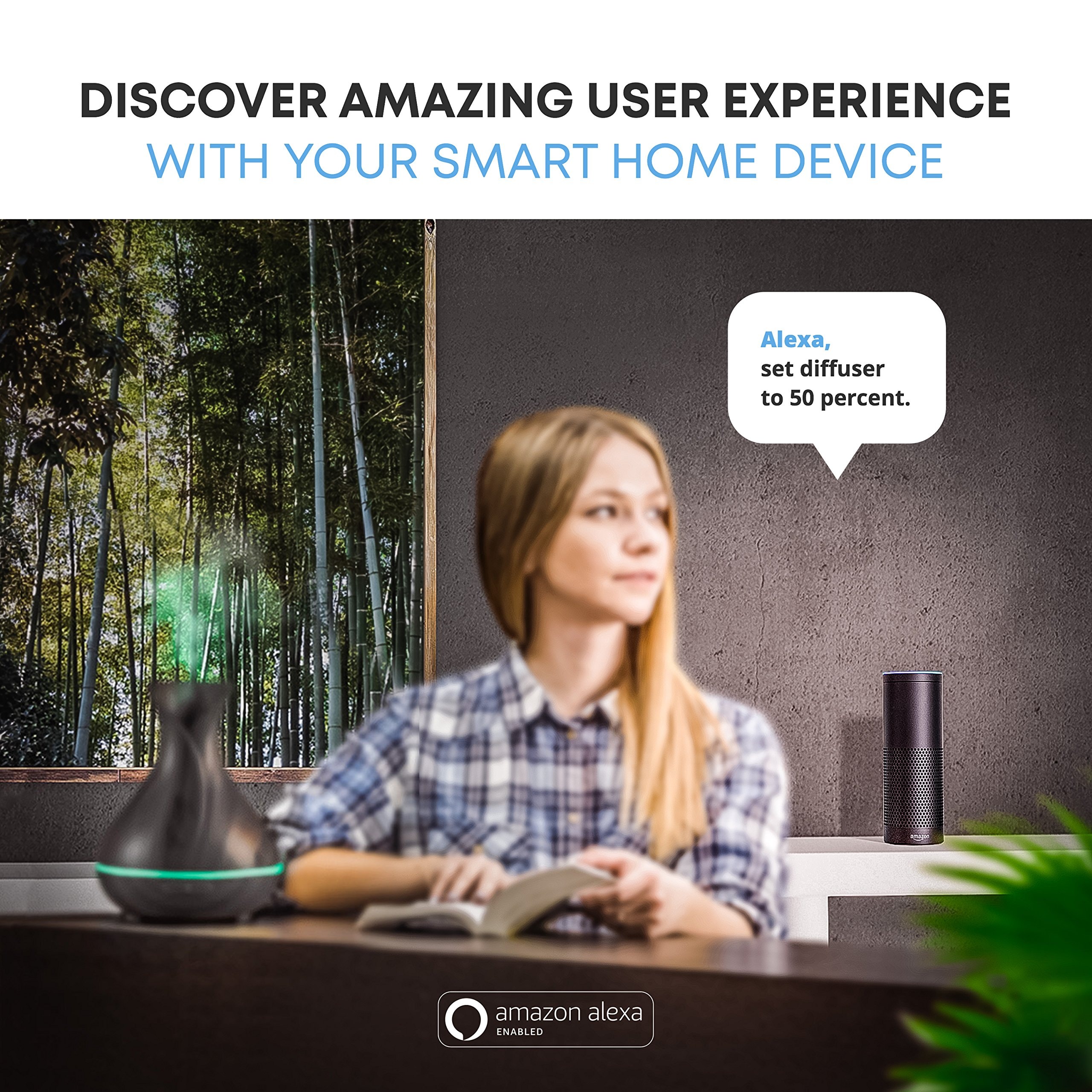 Smart WiFi Wireless Essential Oil Aromatherapy 400ml Ultrasonic Diffuser & Humidifier with Alexa & Google Home Phone App & Voice Control - Create Schedules - LED & Timer Settings: Dark Brown