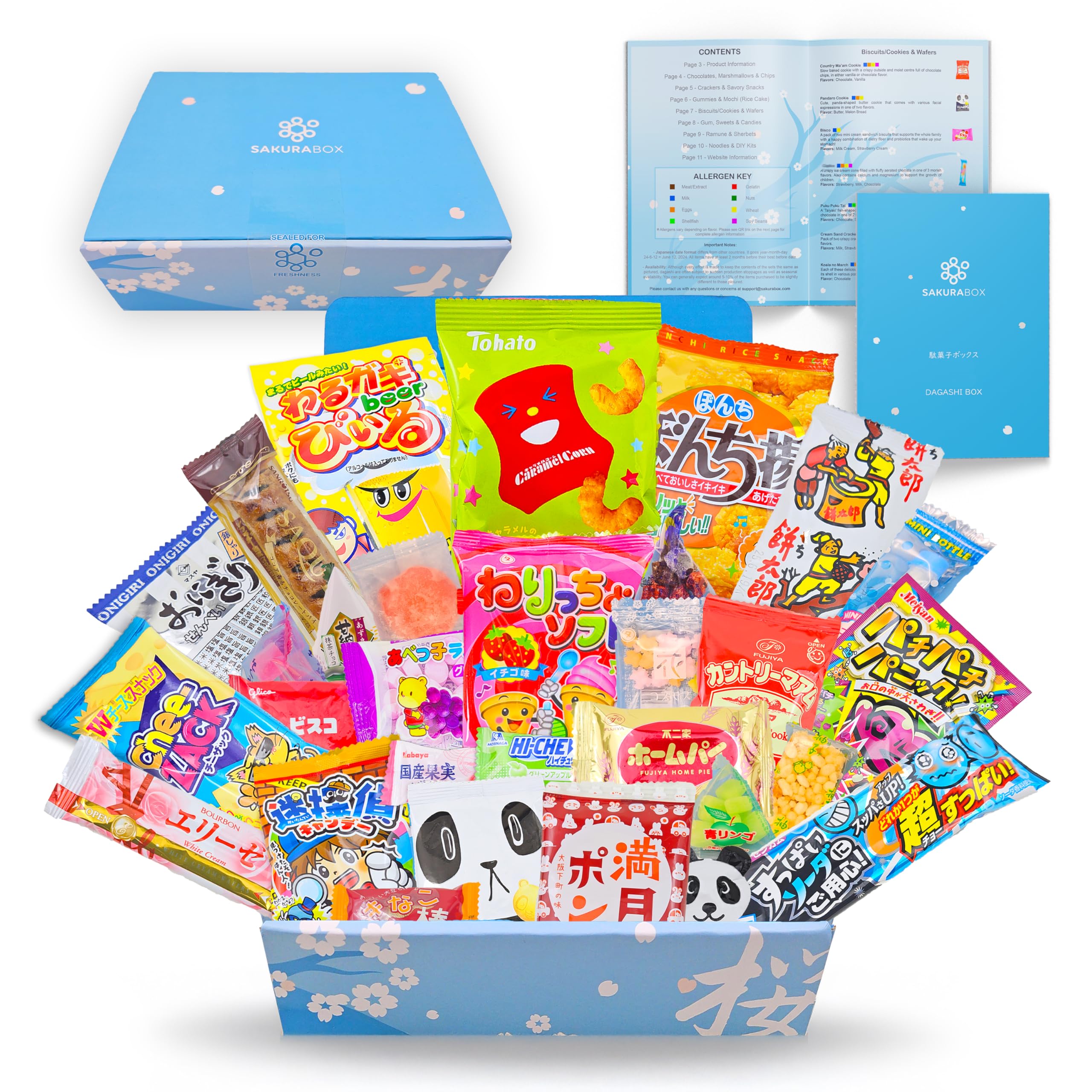 Japanese Snacks & Candy Dagashi with English Pamphlet 30 Pieces Custom Gift Set ()
