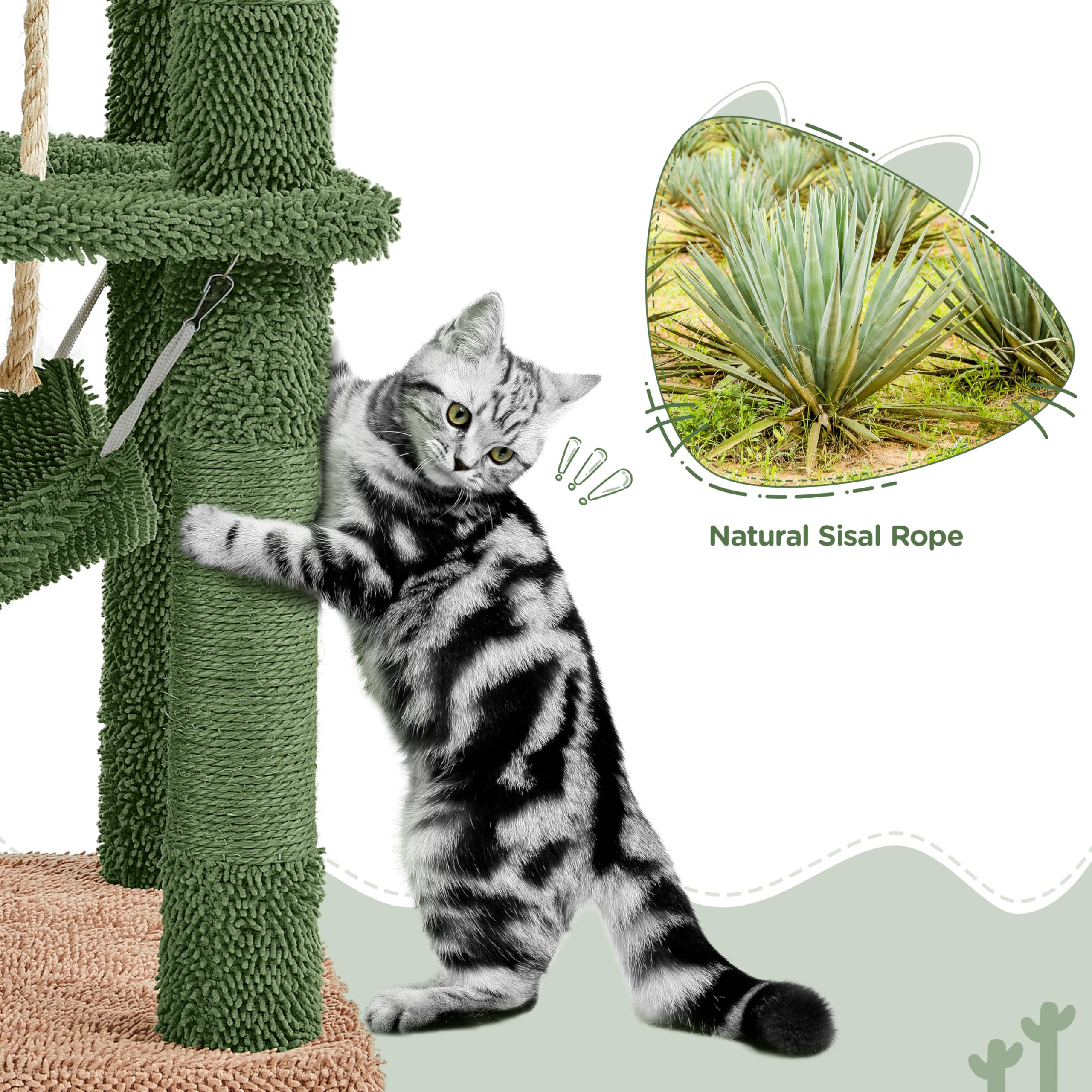 Yaheetech Cactus Cat Tree for Indoor Cats, 62in Cat Tower with Scratching Posts, Hammock & Dangling Ball, Multi-Level Condo Activity Center Furniture thumbnail 8