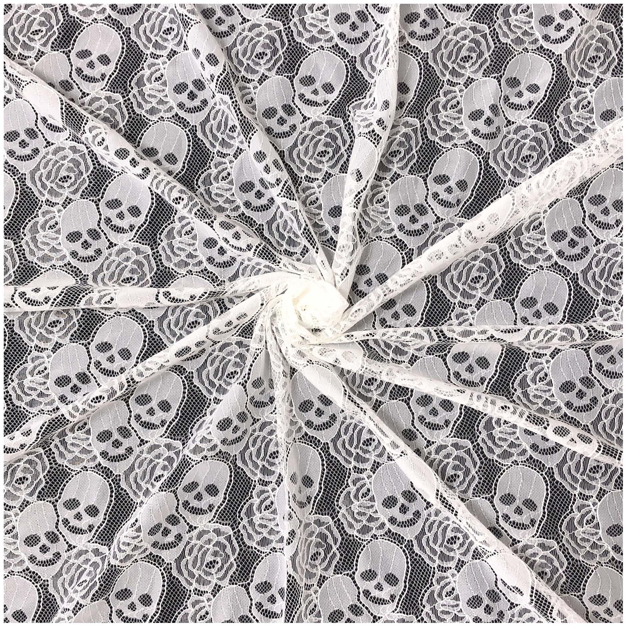 60 * 144 inches Lace Fabric, 4 Yard Black Skull Pettern Lace Fabric, 4 yd Non-Stretchy Lace, Soft Rose Design Lace Material for Home Decoration, Sewing Fabric Design (60x144 inch Black)