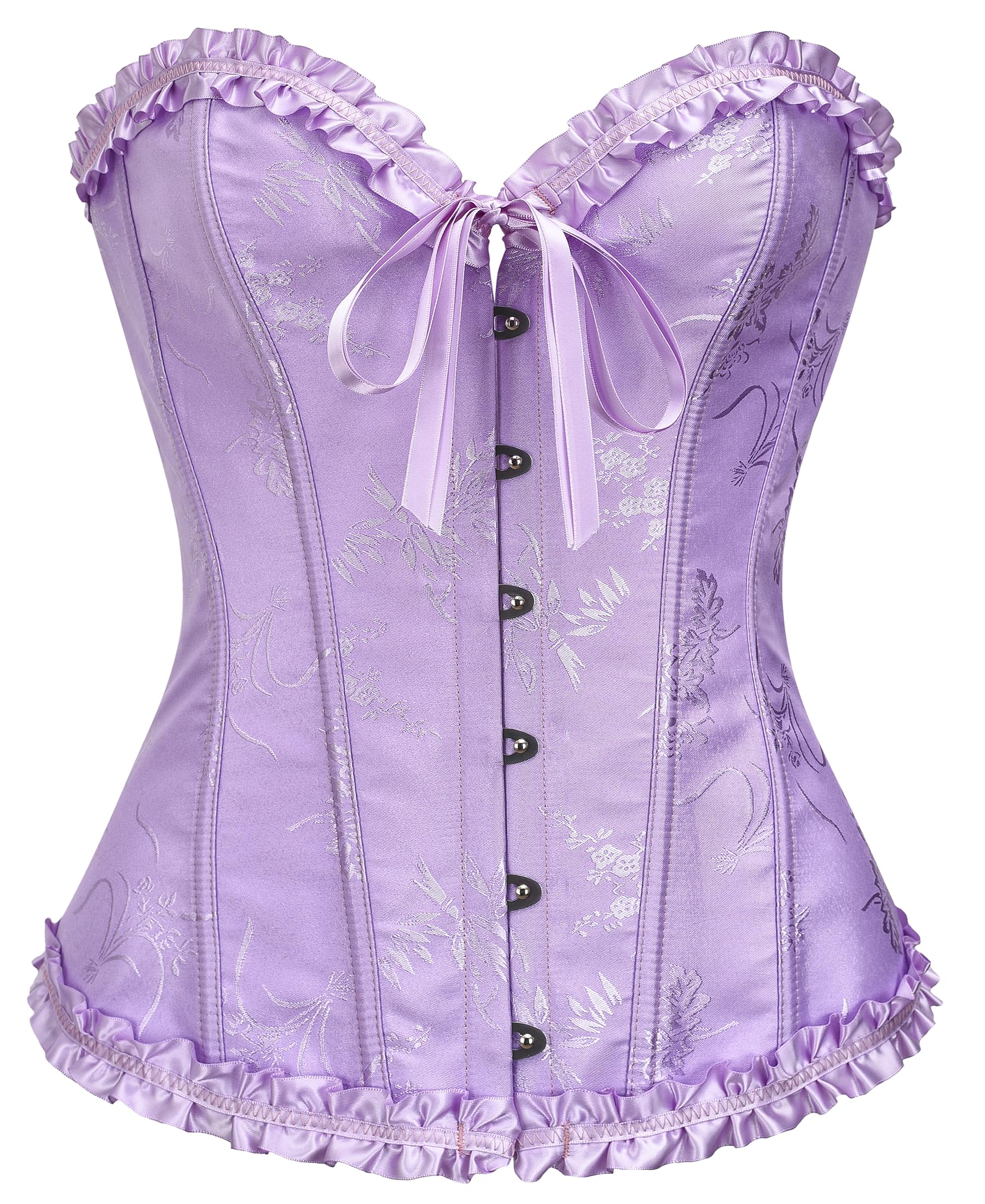 SZIVYSHI Corset Tops for Women, Bustier Shapewear Lingerie, Lace Waist Push Up Bodysuit: X-Small Lavender Frost Purple