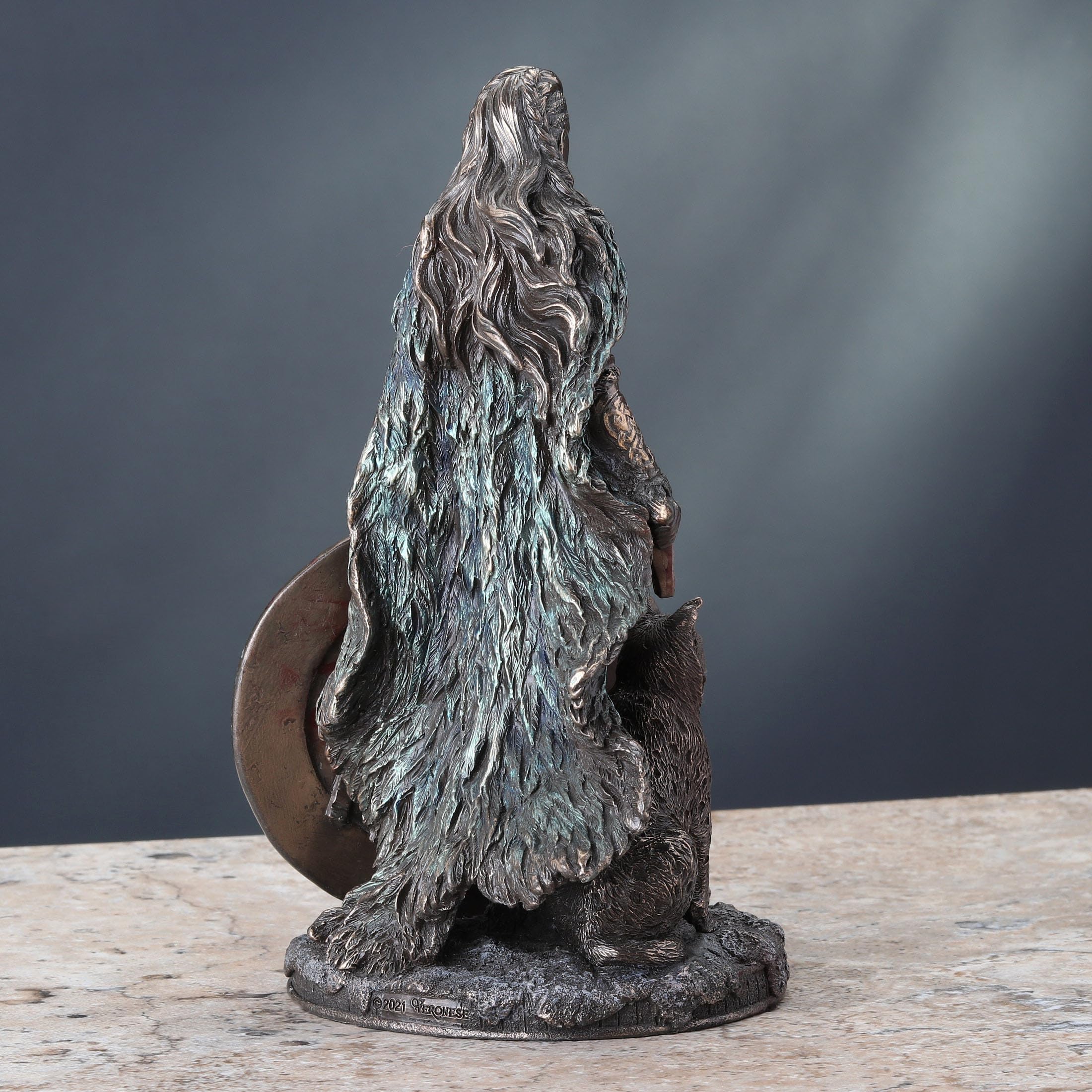 Veronese Design 8 1/4 Shield Maiden Freya Norse Goddess of Love Beauty and War Cold Cast Resin Sculpture Antique Bronze Finish Statue