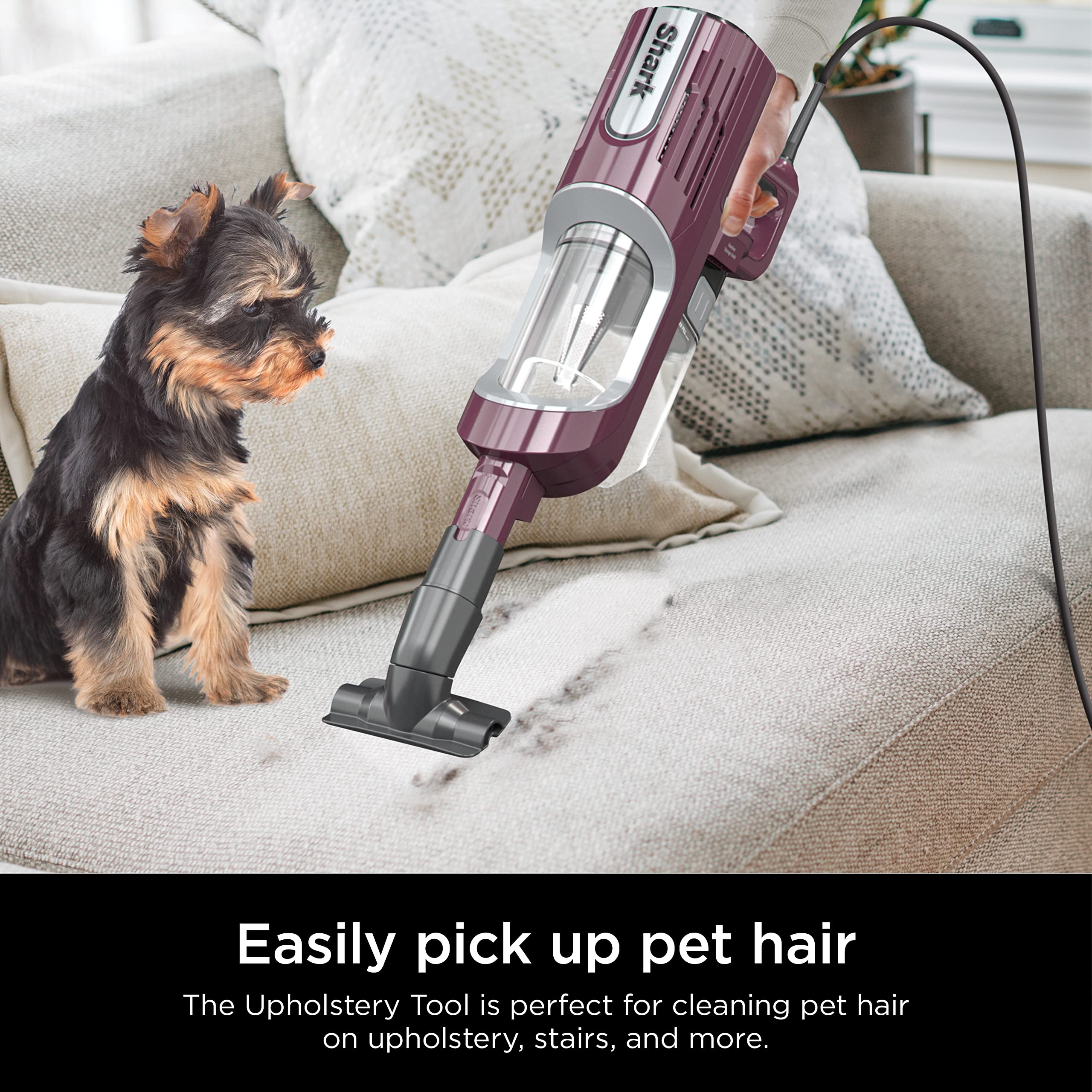 Shark HV371  DLX Corded Stick, Removable Hand Vacuum, Advanced Swivel Steering, XL Cup, Crevice Tool, Upholstery Tool & Anti-Allergen Dust Brush, Fuchsia, Capacity: PowerFins HairPro