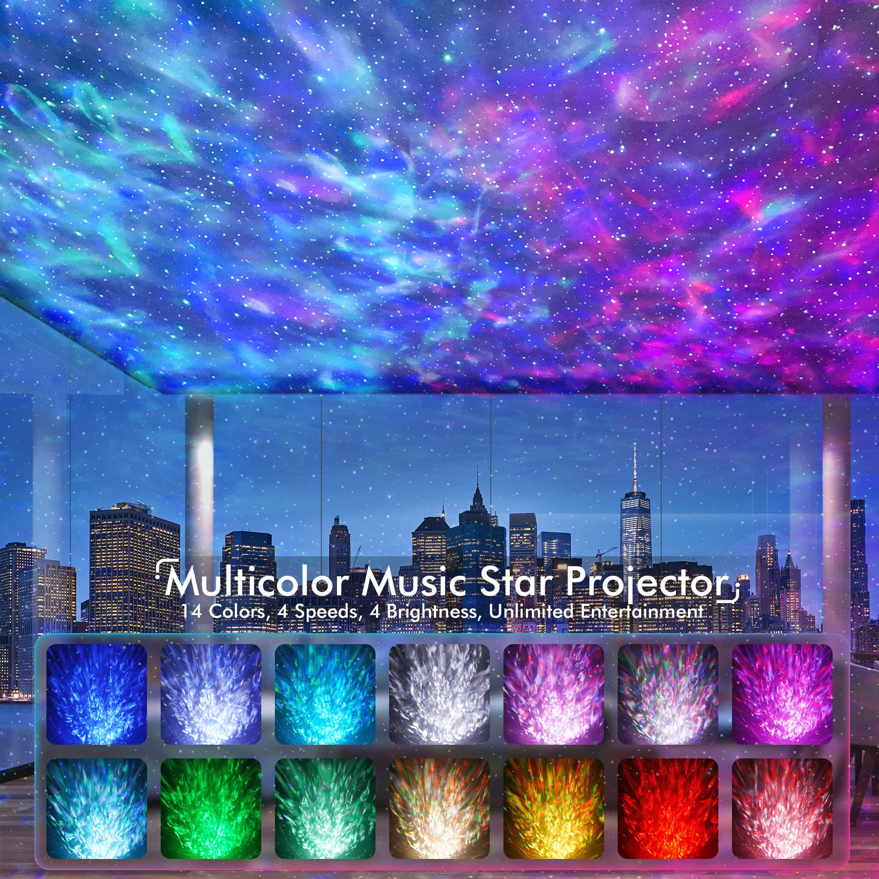 Rossetta Galaxy Projector, Star Projector for Bedroom, Night Lights for Kids Room with  Noise, Bluetooth Speaker, Timer and Remote, Room Decor, Gifts for Girls, Boys, Adults, Christmas, Birthday: White