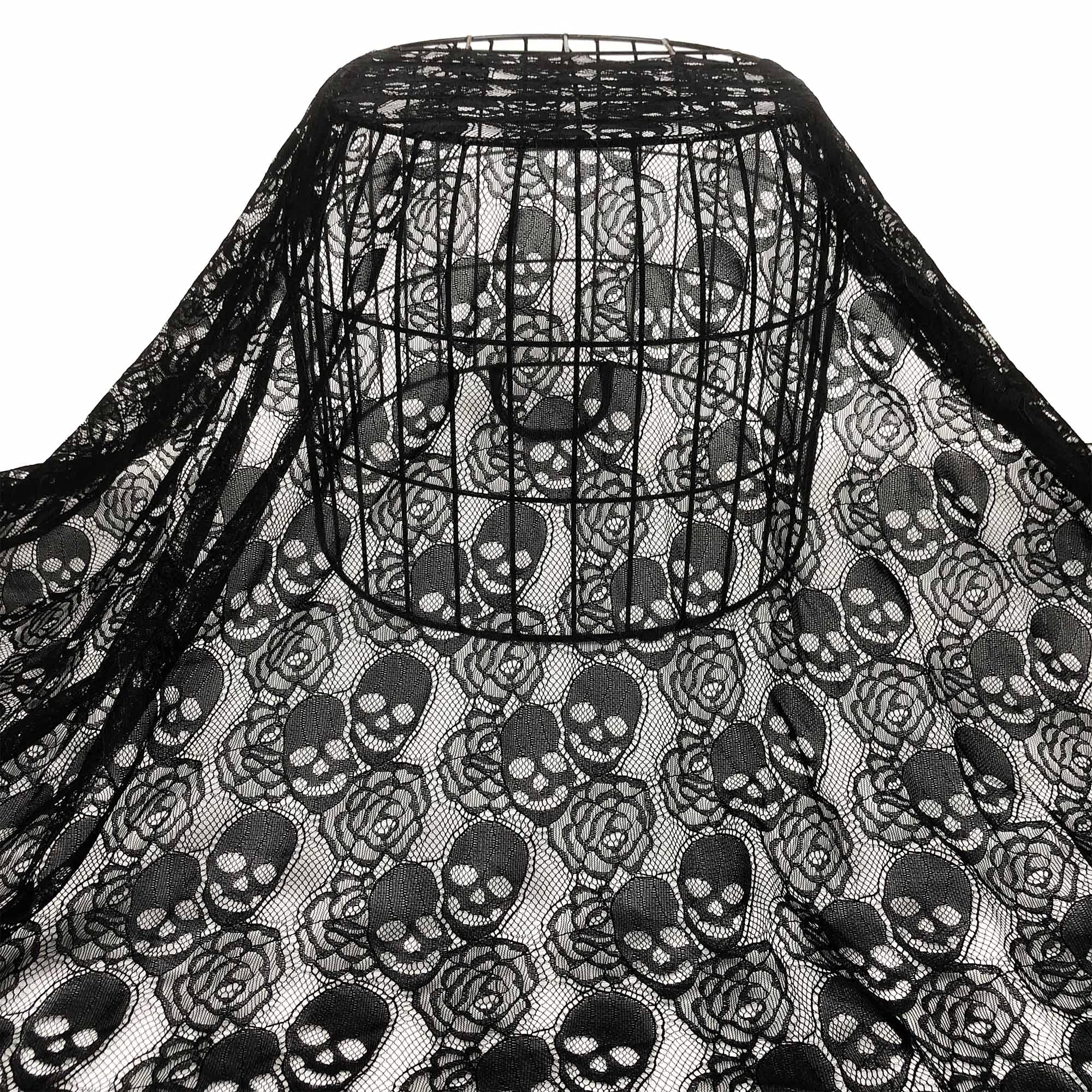 60 * 144 inches Lace Fabric, 4 Yard Black Skull Pettern Lace Fabric, 4 yd Non-Stretchy Lace, Soft Rose Design Lace Material for Home Decoration, Sewing Fabric Design (60x144 inch Black): Black 4 yards