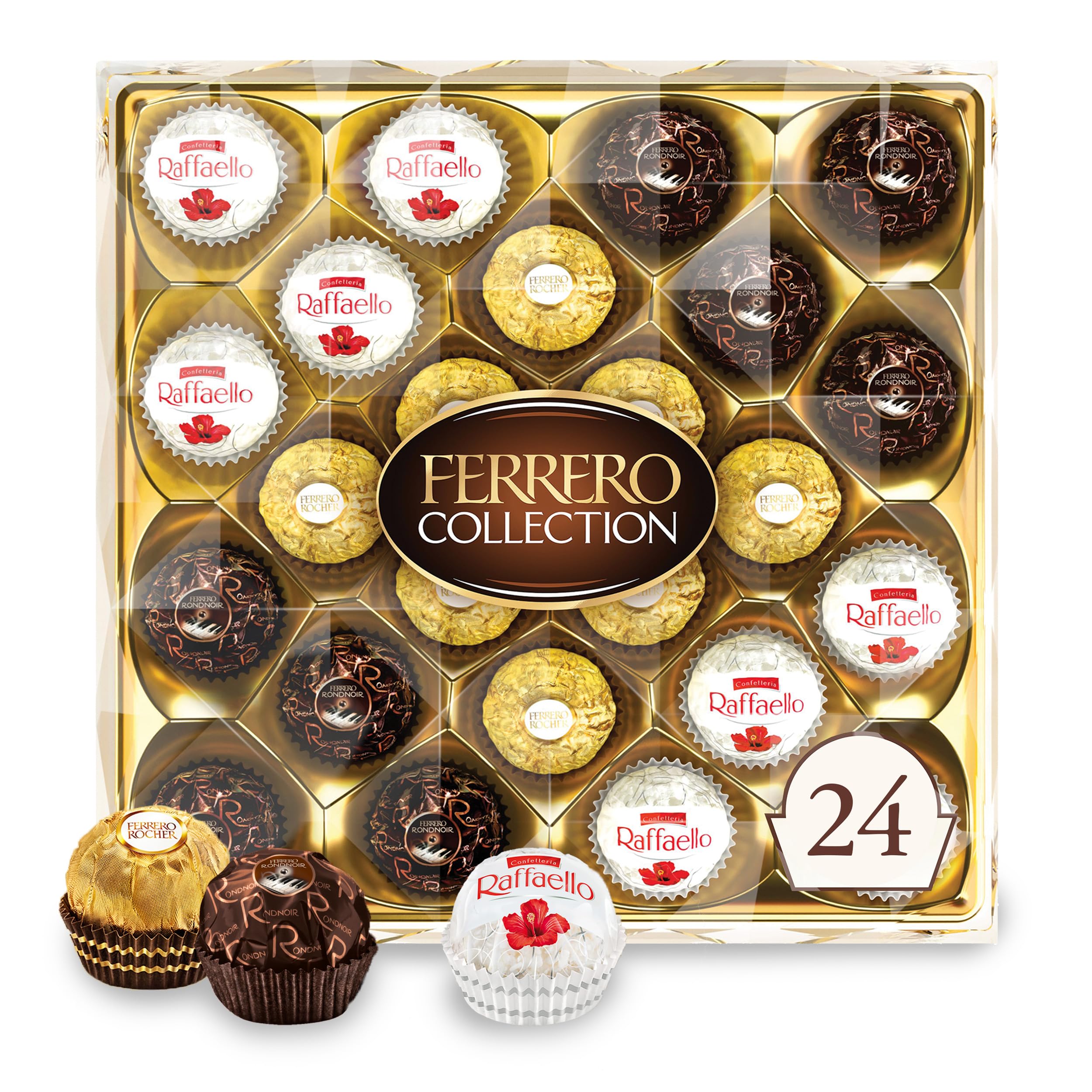 Ferrero Collection, 24 Count, Premium Gourmet Assorted Hazelnut Milk Chocolate, Dark Chocolate and Coconut, 9.1 oz: Assorted 24 Count (Pack of 1)