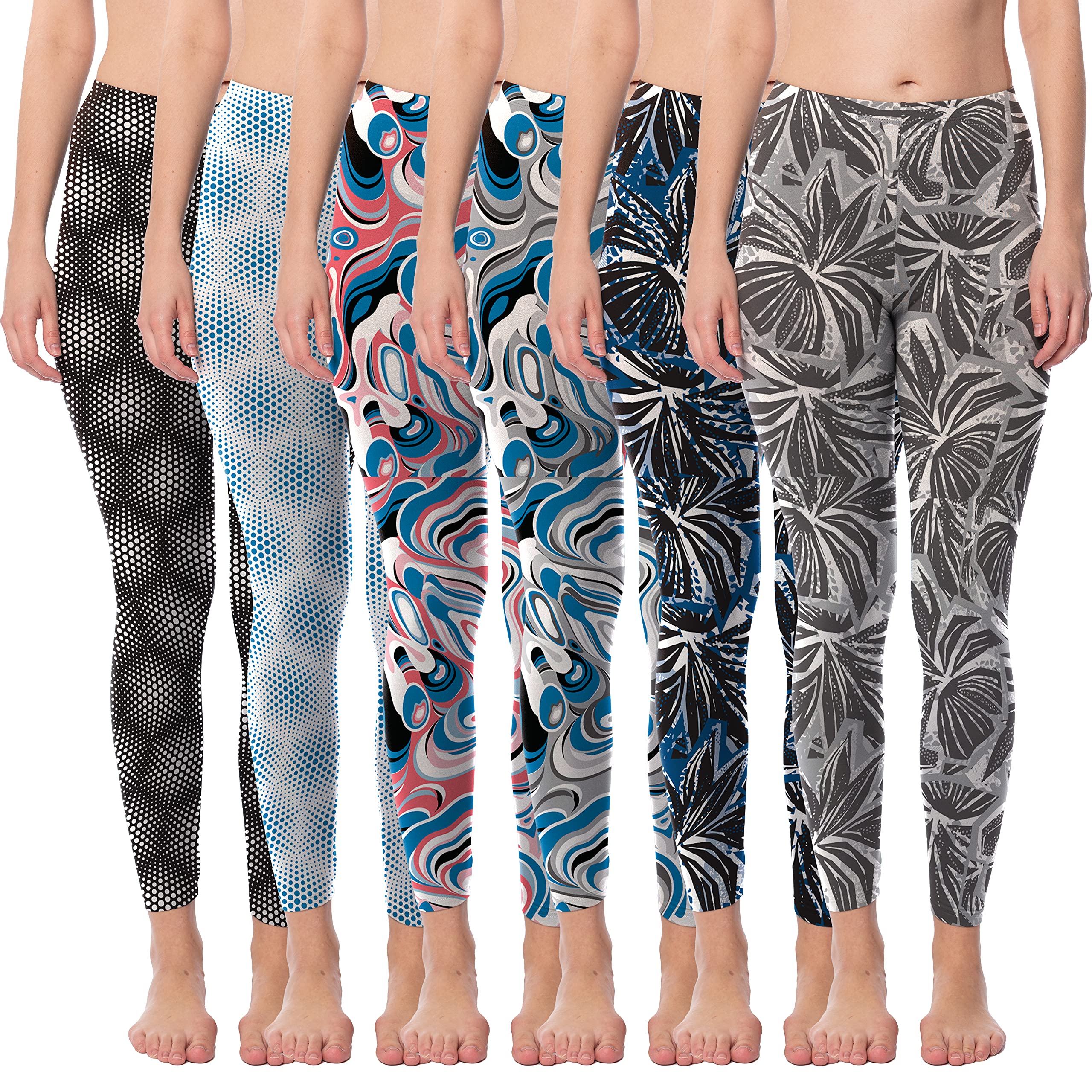 Sexy Basics Women's Ultra Soft Brushed Skinny Pant Long Leggings - One Size Fits Most S-XL, 2X-3X-Multi Packs: One Size 6 Pack- Geometrics