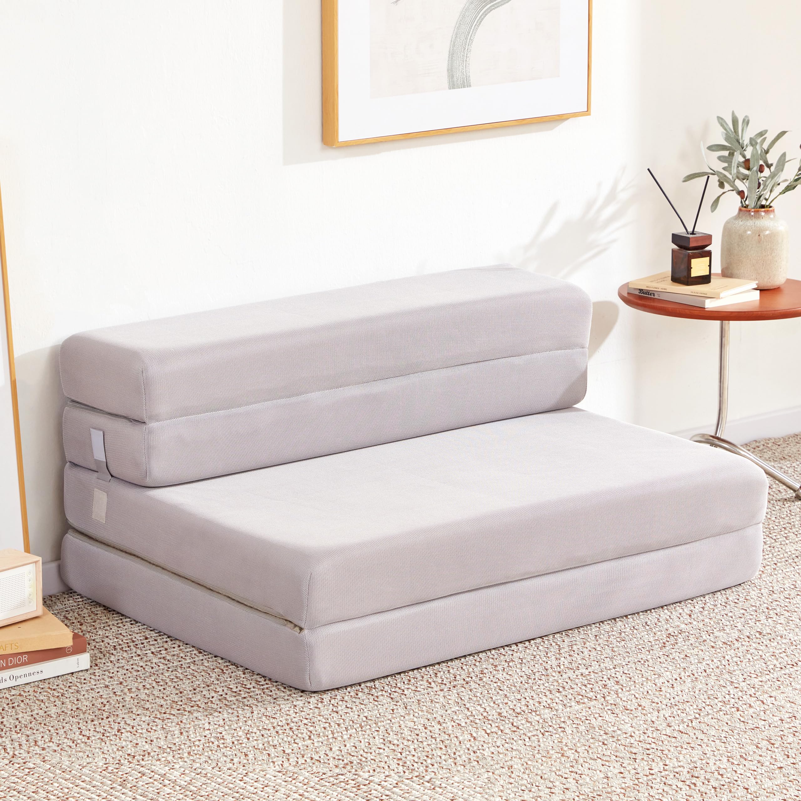 Lazyzizi Folding Sofa Bed Foldable Futon Couch Bed 4Inch Sleeper Floor Sofa for Adults, Camper, Guest, with Headrest, Breathable & Washable Cover (Full)