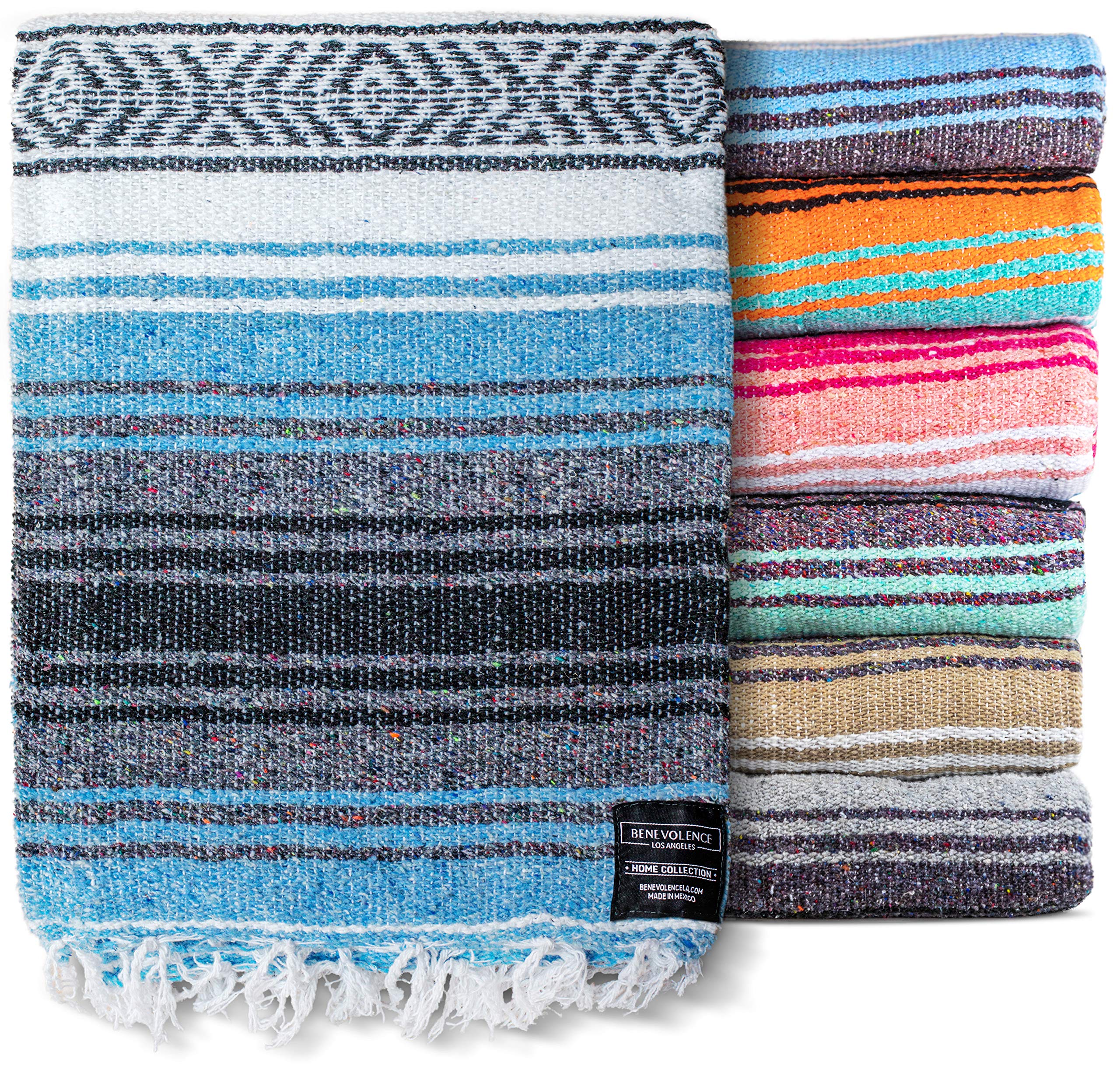 Benevolence LA Authentic Handwoven Mexican Blanket | Yoga Blankets, Outdoor, Picnic, Beach, Camping | Equestrian Saddle | Serape 50x70 inches - , Pack of 1