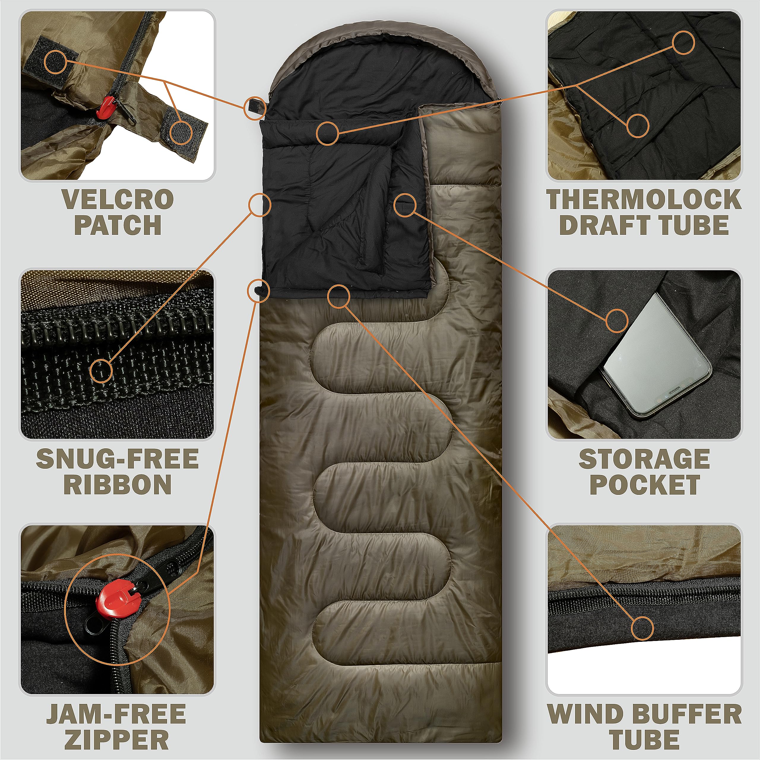RIOYALO 0 Degree Sleeping Bags for Adults Cold Weather | Big and Tall 4 Season Winter Camping Sleeping Bag w. Compression Sack for Youth Hiking Backpacking | Portable Waterproof | XL Up to 6 ft 10 in
