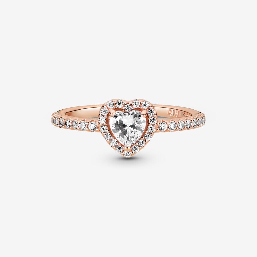Pandora Sparkling Elevated Heart Ring - Rose Gold Ring for Women - Layering or Stackable Ring - Gift for Her 14k Rose with Cubic Zirconia - With Gift Box: Clear 7