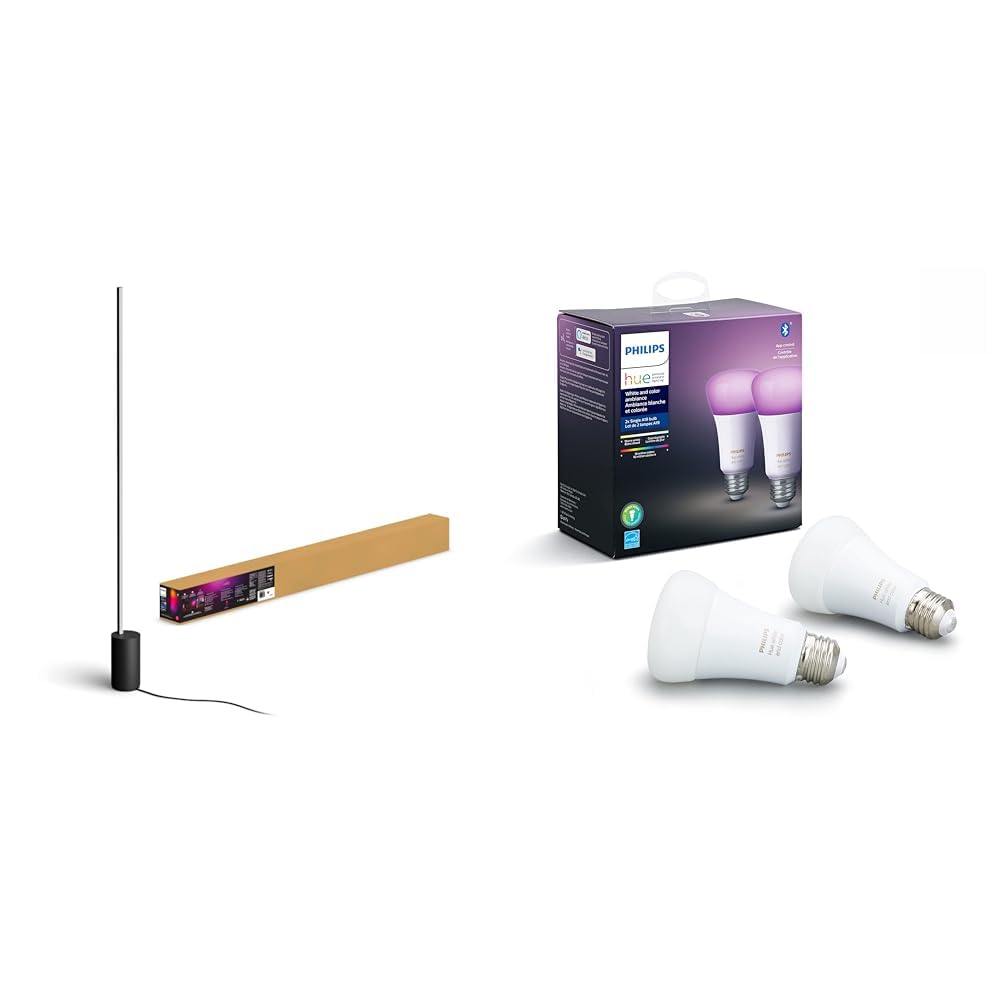 Philips Hue Signe Smart Color Changing Floor Lamp, Black, White and Color Ambiance, Pack of 1, Control with Hue App, LED Floor Lamp Works with Alexa, Google Assistant, and Apple Homekit