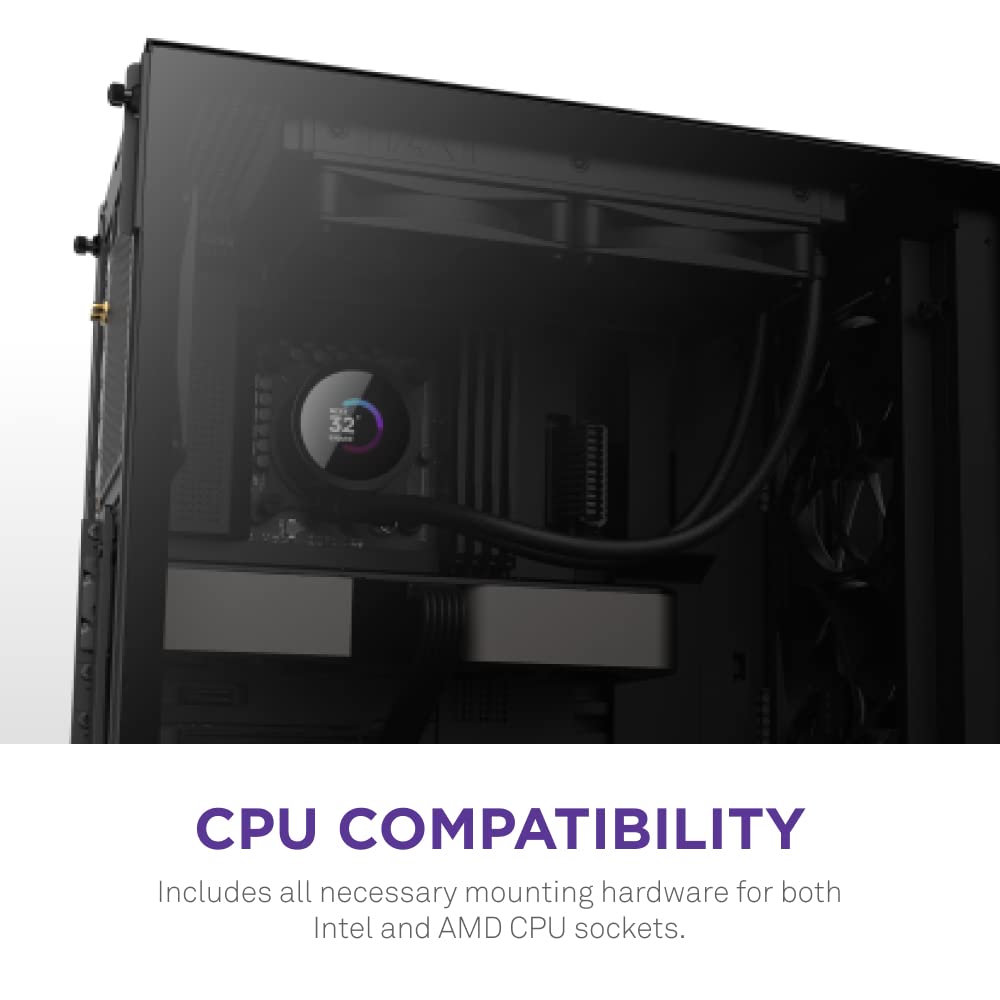 NZXT Kraken 240 - 240mm AIO CPU Liquid Cooler - Customizable 1.54" Square LCD Display for Images, Performance Metrics and More - High-Performance Pump - 2 x F120P Fans - Black