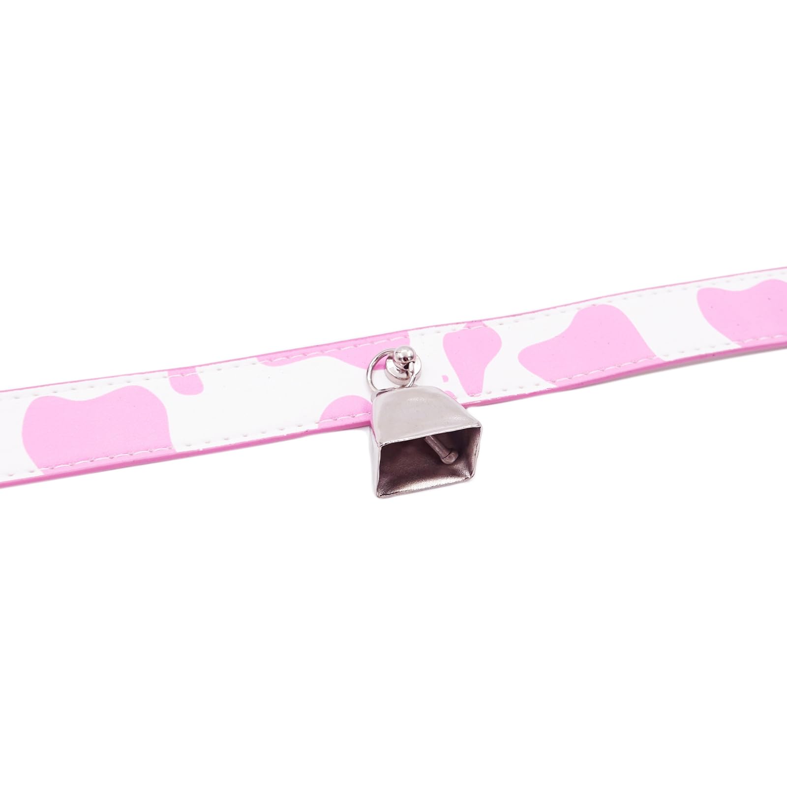 paloli Basic Cow Print Bell Collar Choker Necklace for women: Pink Silver Bell