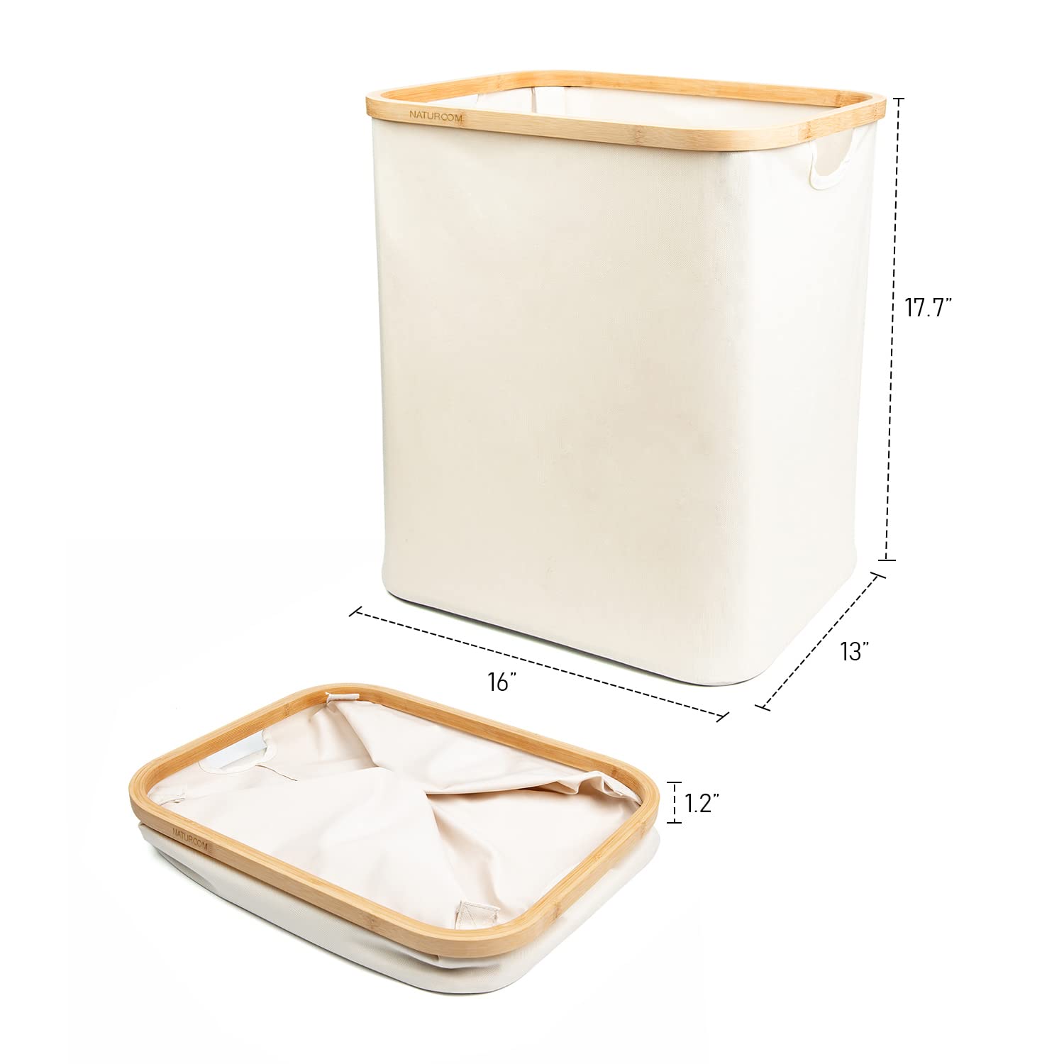 Naturoom Bamboo Storage Basket | Laundry Hamper, Folding Bamboo Frame Fabric Shelf Basket With Handles, Large Cube Organizer For Bathroom, Bedroom Dirty Clothes/ Towels/ Blankets/ Toys Storage Bin