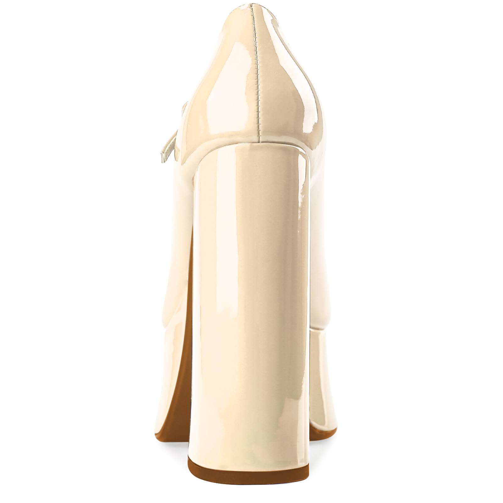 Perisis Women's Dressy Platform Chunky High Heels Patent Leather Ankle Strap Closed Toe Heeled Mary Jane Pumps Shoes: 8 Patent-beige