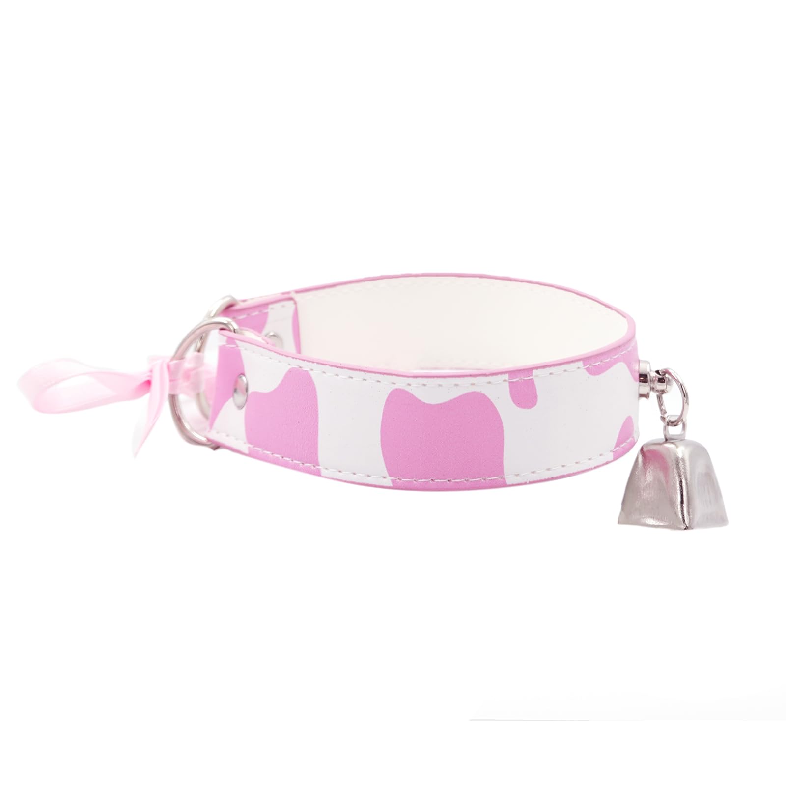paloli Basic Cow Print Bell Collar Choker Necklace for women: Pink Silver Bell