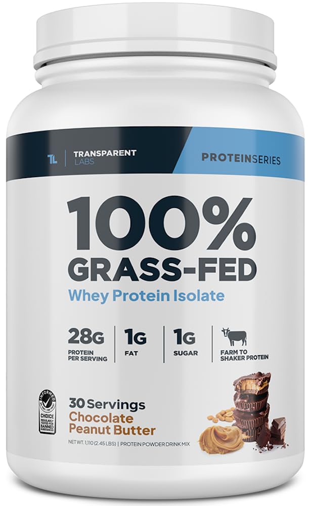 Transparent Labs Grass-Fed Whey Protein Isolate - Naturally Flavored, Gluten Free Whey Protein Powder with 28g of Protein per Serving & 9 Amino Acids - 30 Servings,