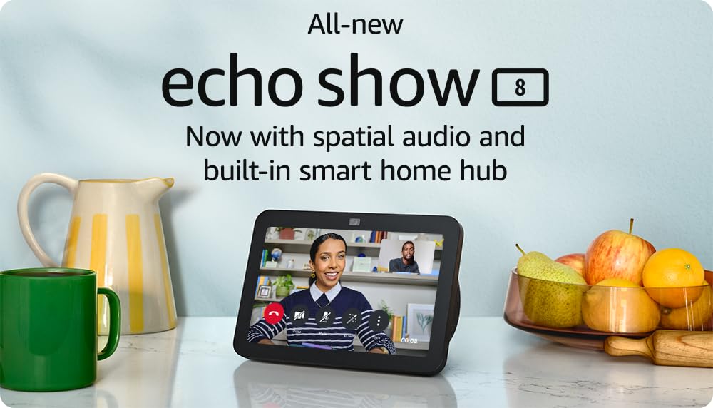 Amazon Echo Show 8, With Spatial Audio, Smart Home Hub, ideal for open living spaces, includes Alexa, Charcoal