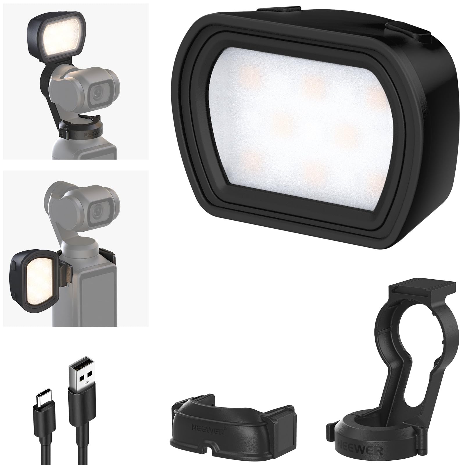 NEEWER Basics Magnetic Auxiliary Light Compatible with DJI OSMO Pocket 3 Gimbal Cam Creator Combo, 1.3W USB C Rechargeable Plastic Mini LED Fill Light Attachment for Selfie Vlog Video Recording, M21