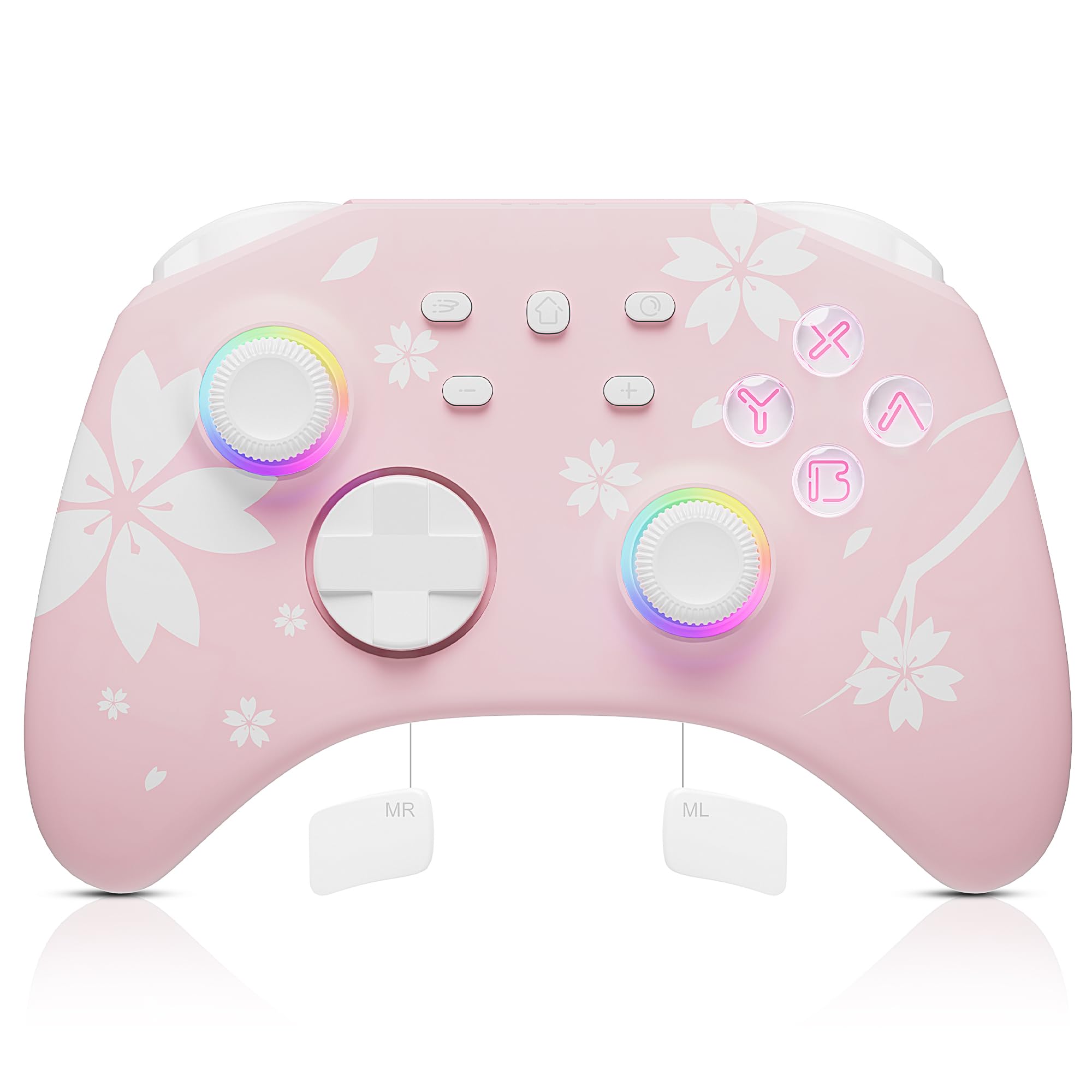 Mytrix Wireless Controllers for Switch/Switch 2, Windows PC iOS Android Steam/Steam Deck, Bluetooth Controller with Programmable, Hall Effect Joysticks, Adjustable LED Light/Turbo/Vibration: Sakura Pink