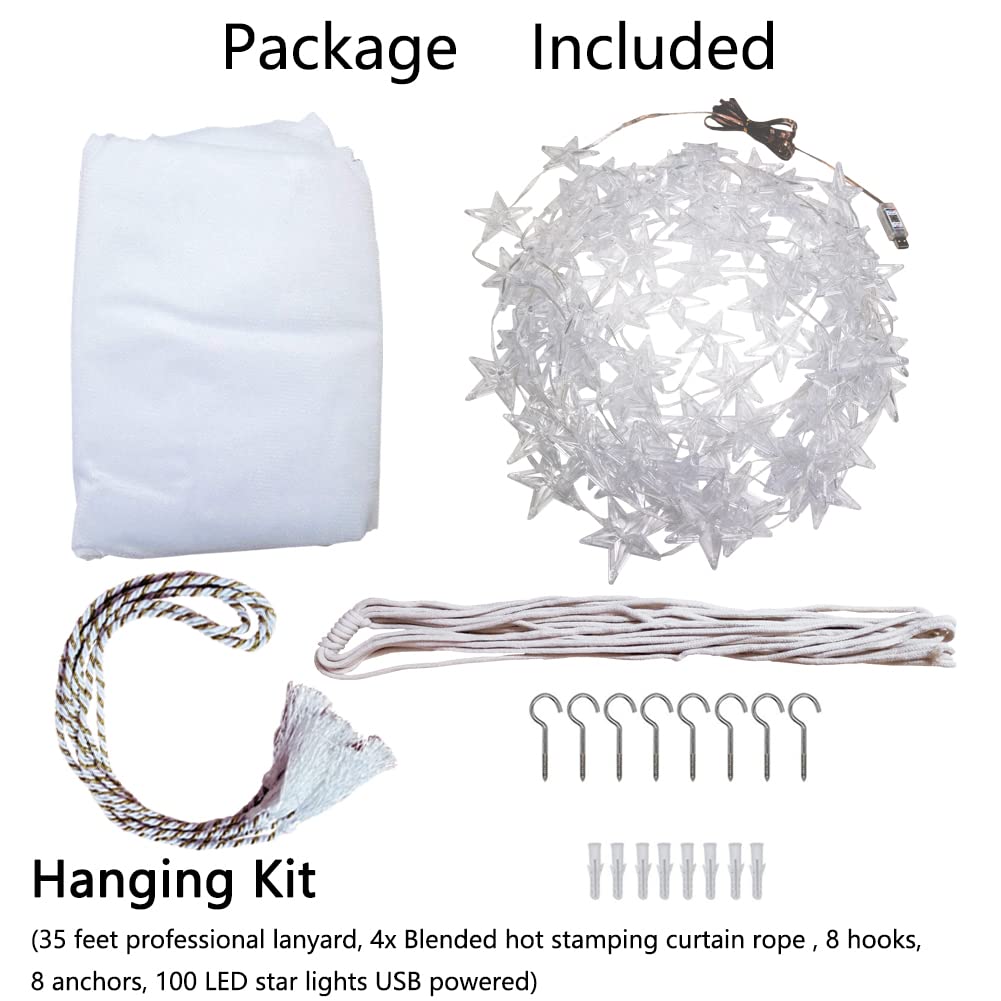 Bed Canopy with LED Star Lights, Canopy Bed Curtain with RGB Color Changing String Lights with Smart App Control Remote for Princess Girls Bedroom, Suggested for Twin Full Queen King Bed: Rgb White