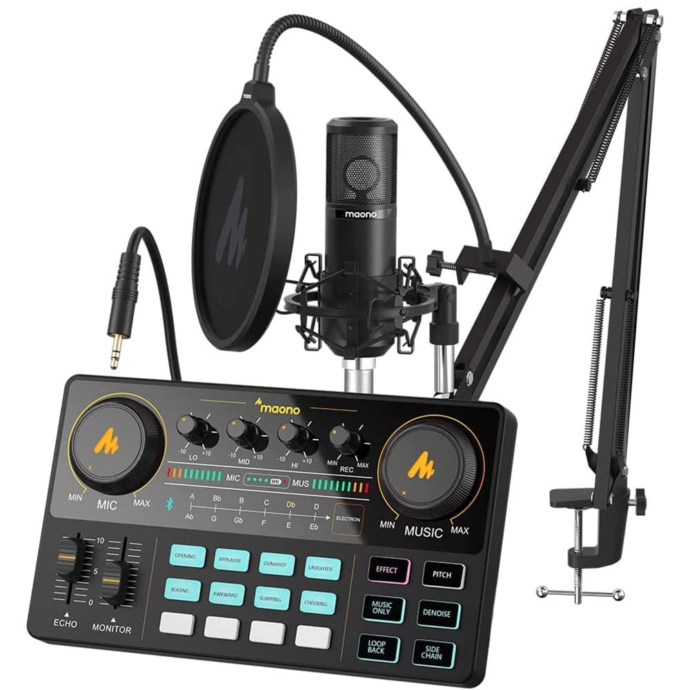 MAONO MaonoCaster Lite All-in-One Podcast Equipment Set with 3.5mm Microphone for Live Streaming, Podcast Recording, PC, Smartphone