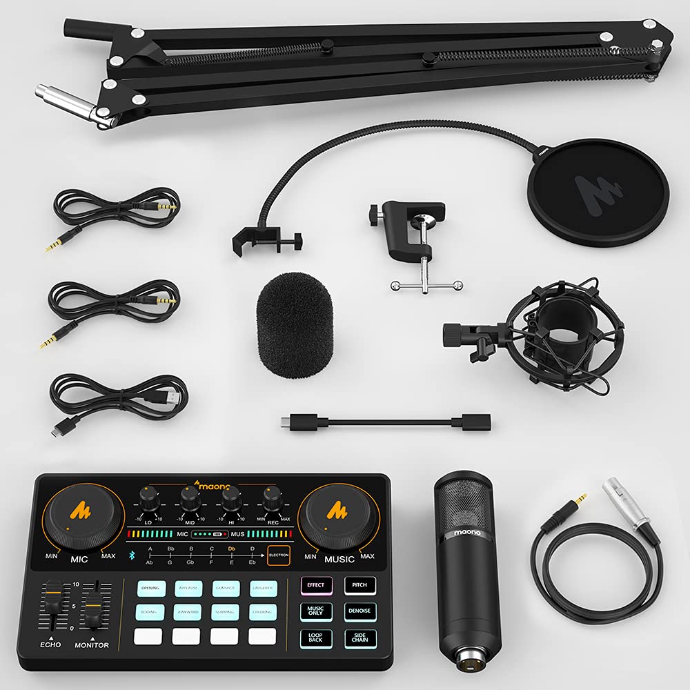 MAONO MaonoCaster Lite All-in-One Podcast Equipment Set with 3.5mm Microphone for Live Streaming, Podcast Recording, PC, Smartphone