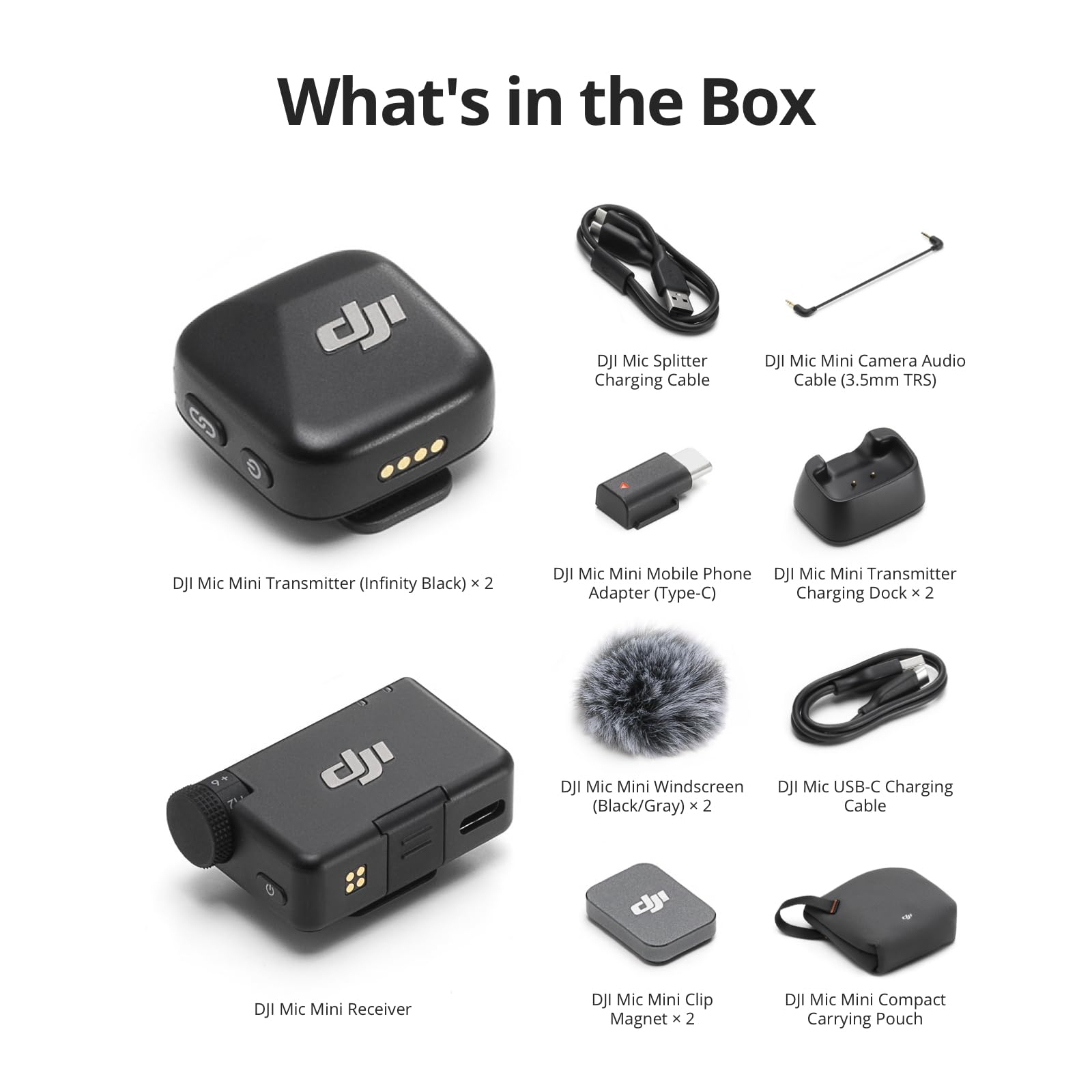 DJI Mic Mini (2 TX + 1 RX + Charging Case), Wireless Lavalier Microphone for iPhone/Camera/Android, Ultralight, Detail-Rich Audio, 48h Use, Noise Cancelling, Automatic Limiting, Vlog, Streaming