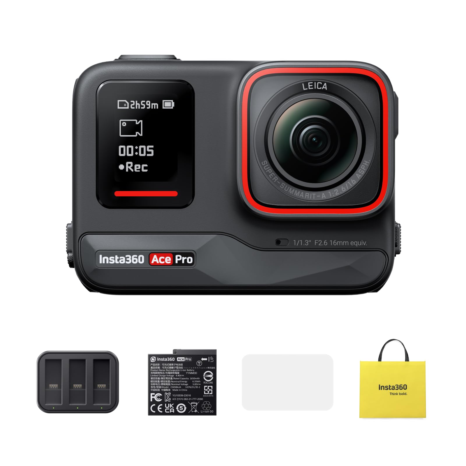 Insta360 Ace Pro - Waterproof Action Camera Co-Engineered with Leica, Flagship 1/1.3" Sensor and AI Noise Reduction for Unbeatable Image Quality, 4K120fps, 2.4" Flip Screen & Advanced AI Features