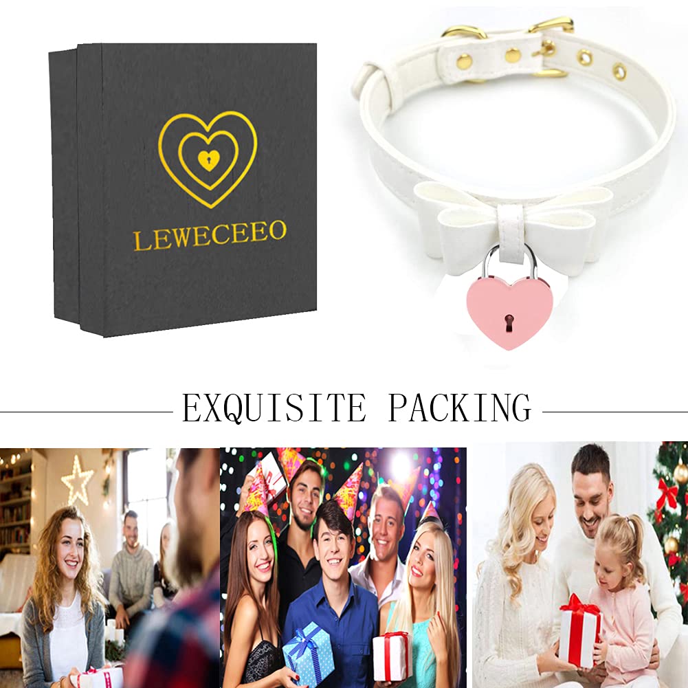 LEWECEEO Women Heart Lock Collar Necklace Choker with Bell Bow Cosplay Necklace