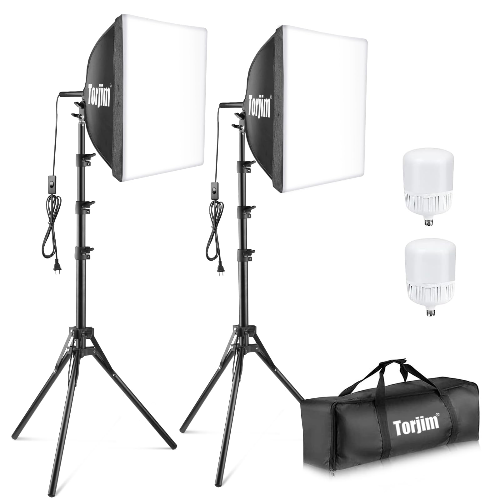 Torjim Softbox Photography Lighting Kit, 16'' x 16'' Professional Softbox Lighting Kit with 85W 3000-7500K LED Bulbs, Studio Lights for Photography/Video Recording/Live Streaming/Portraits Shooting