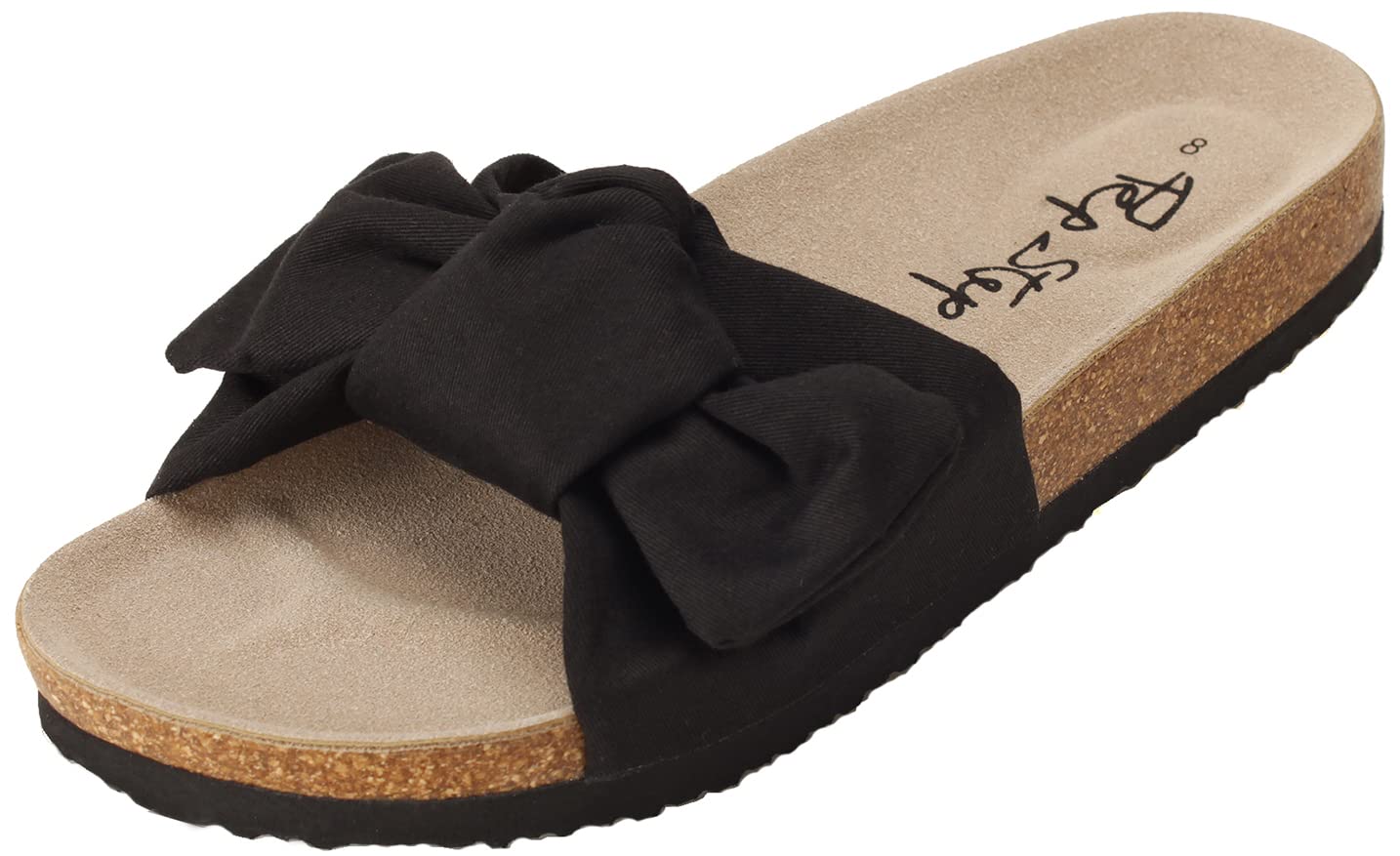 PepStep Slide Sandals for Women or Ladies Dressy Summer Casual, Cute Bow Tie Knot On Top Strap, Comfy Slip On Cork Foot Bed