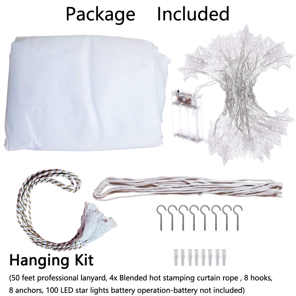 Bed Canopy with LED Star Lights, Canopy Bed Curtain with RGB Color Changing String Lights with Smart App Control Remote for Princess Girls Bedroom, Suggested for Twin Full Queen King Bed