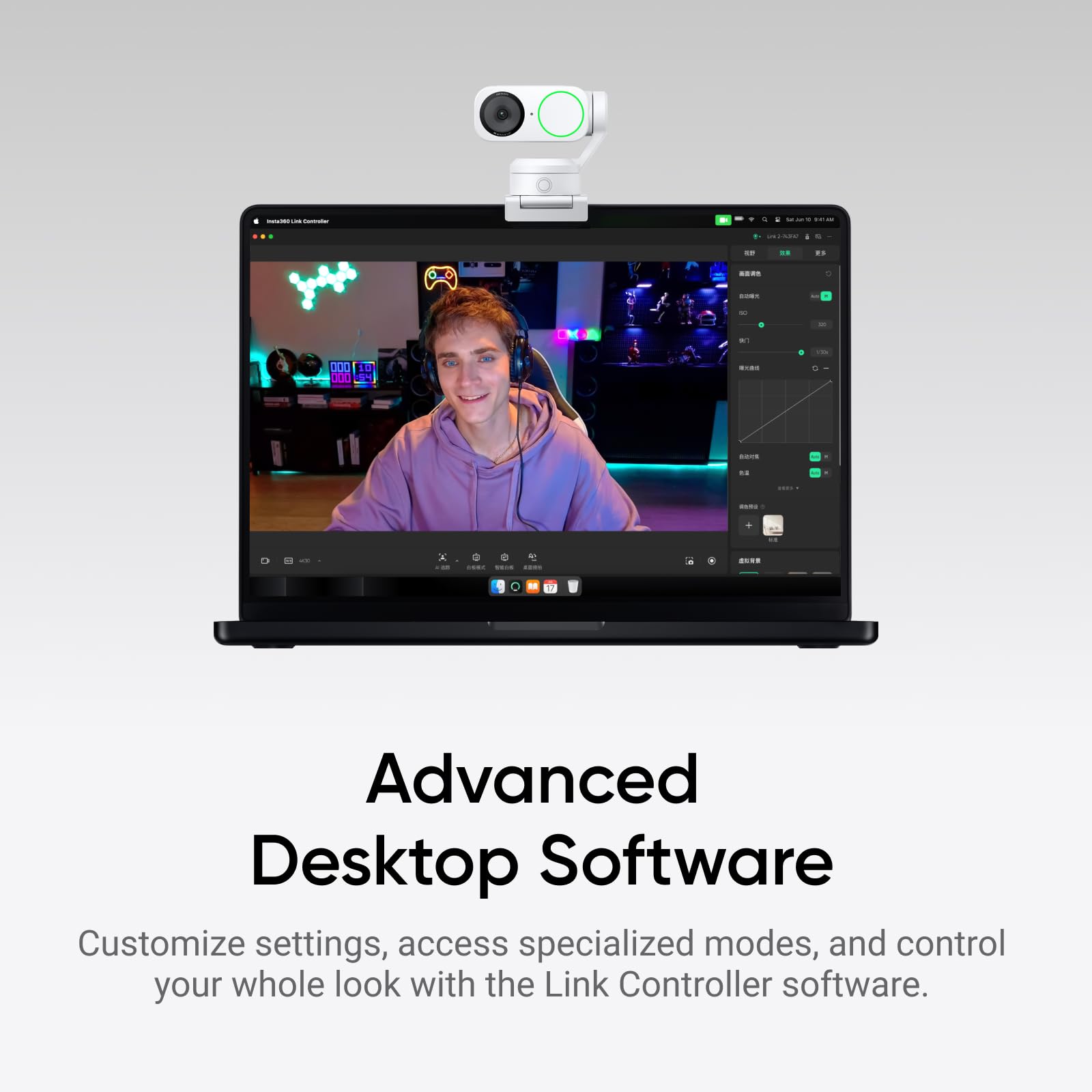 Insta360 Link 2 - PTZ 4K Webcam for PC/Mac, 1/2" Sensor, AI Tracking, HDR, AI Noise-Canceling Mic, Gesture Control for Streaming, Video Calls, Gaming, Works with Zoom, Teams, Twitch & More